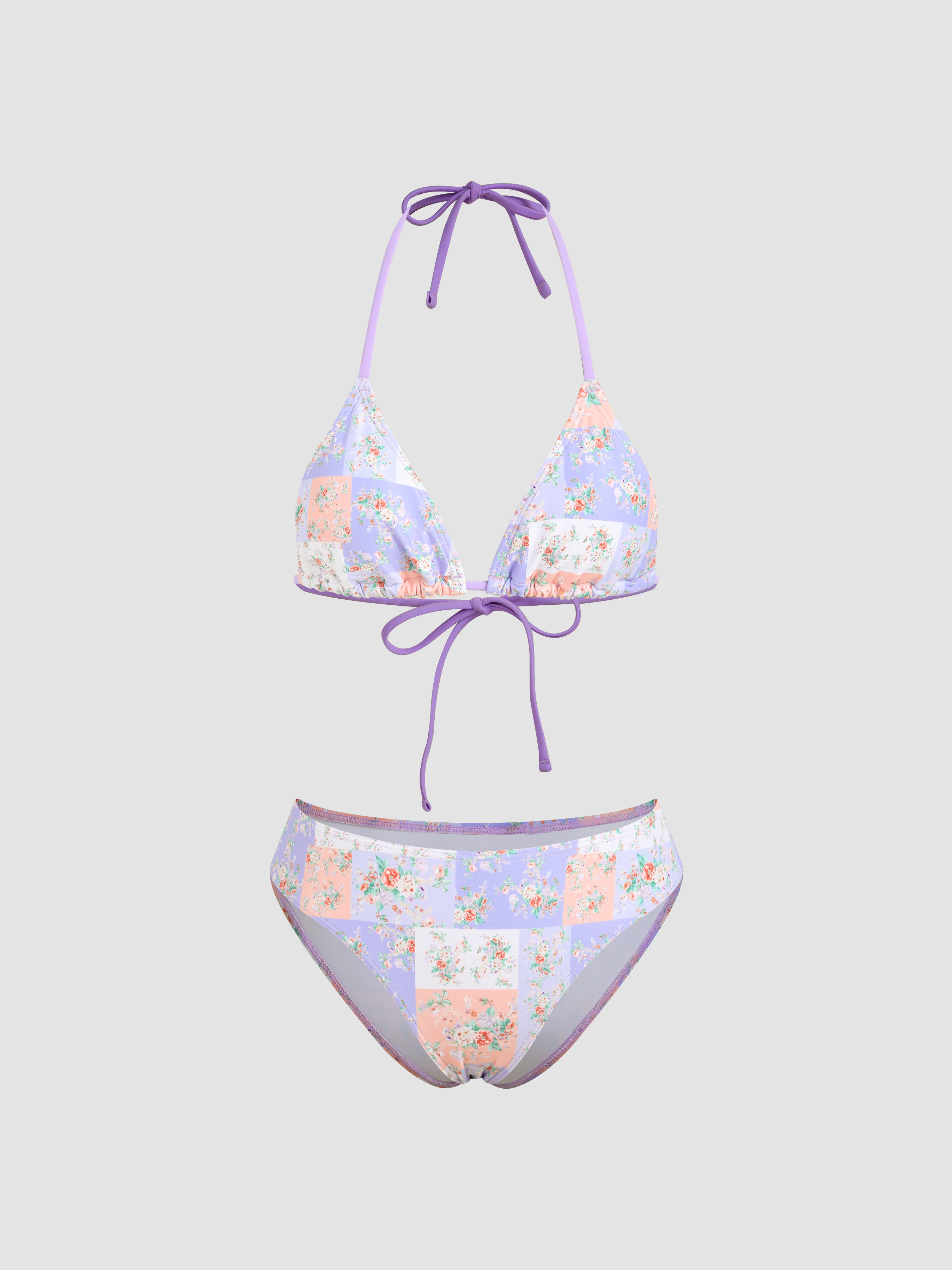 Floral Patchy Halter Bikini Swimsuit Cider 5399