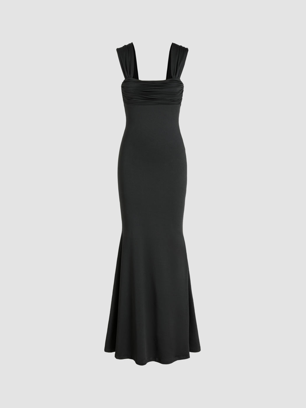 Einfarbiges geriffeltes Maxikleid mit U-Hals und Spitzen