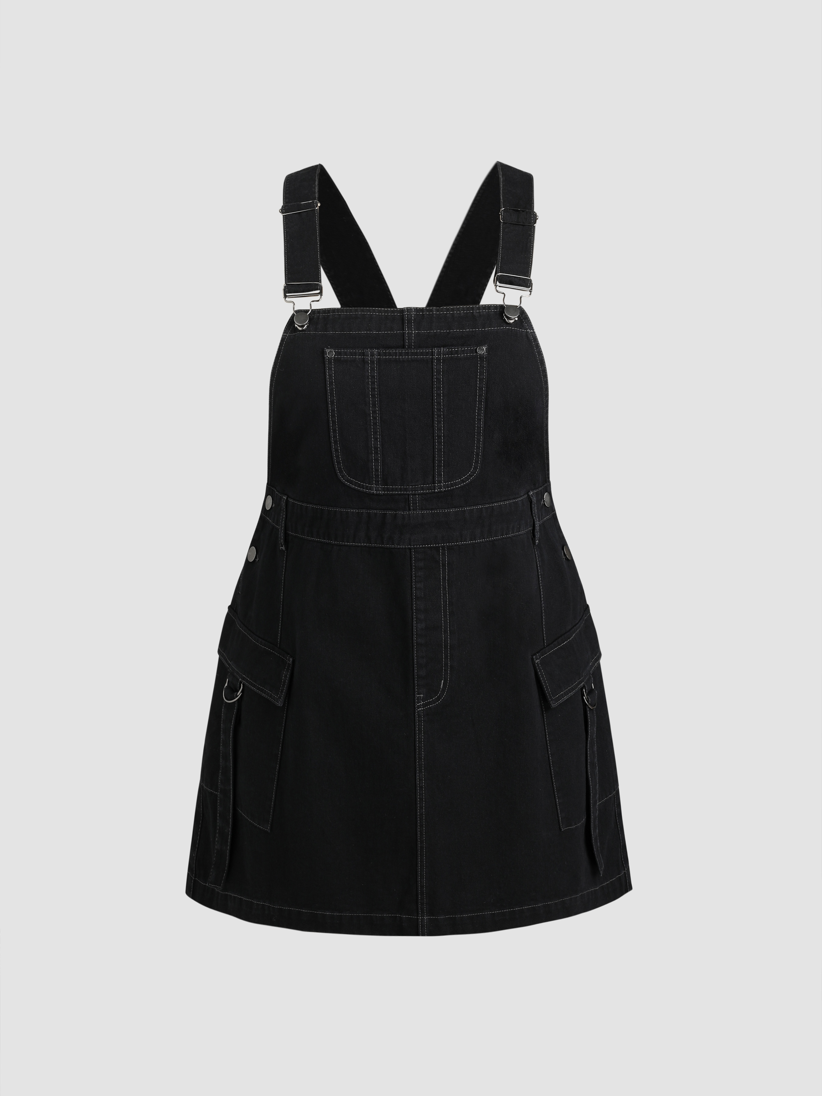 Denim Dress Denim Solid Buckle Up Mini Dress Curve & Plus For School