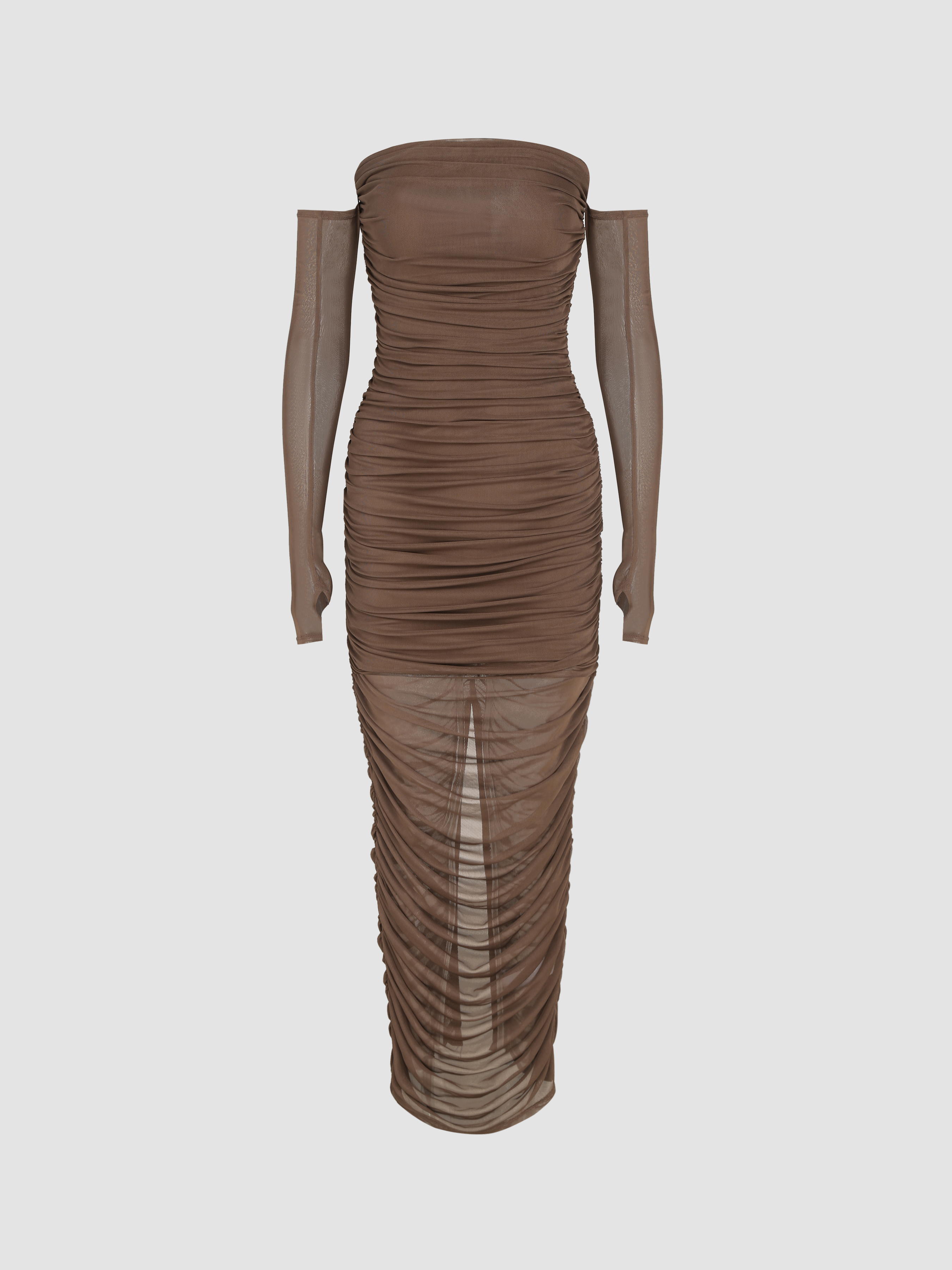 Mesh Mesh Strapless Solid Maxi Dress With Oversleeves For Date Exhibition