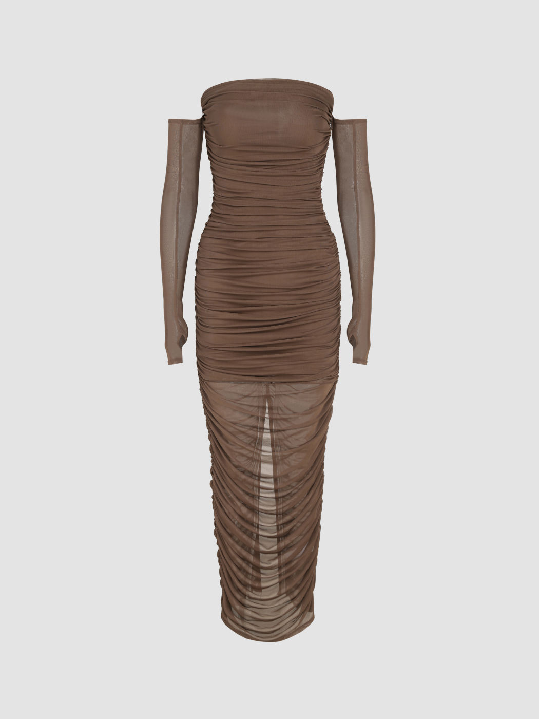 Trägerloses festes Maxikleid aus Mesh mit Ärmeln