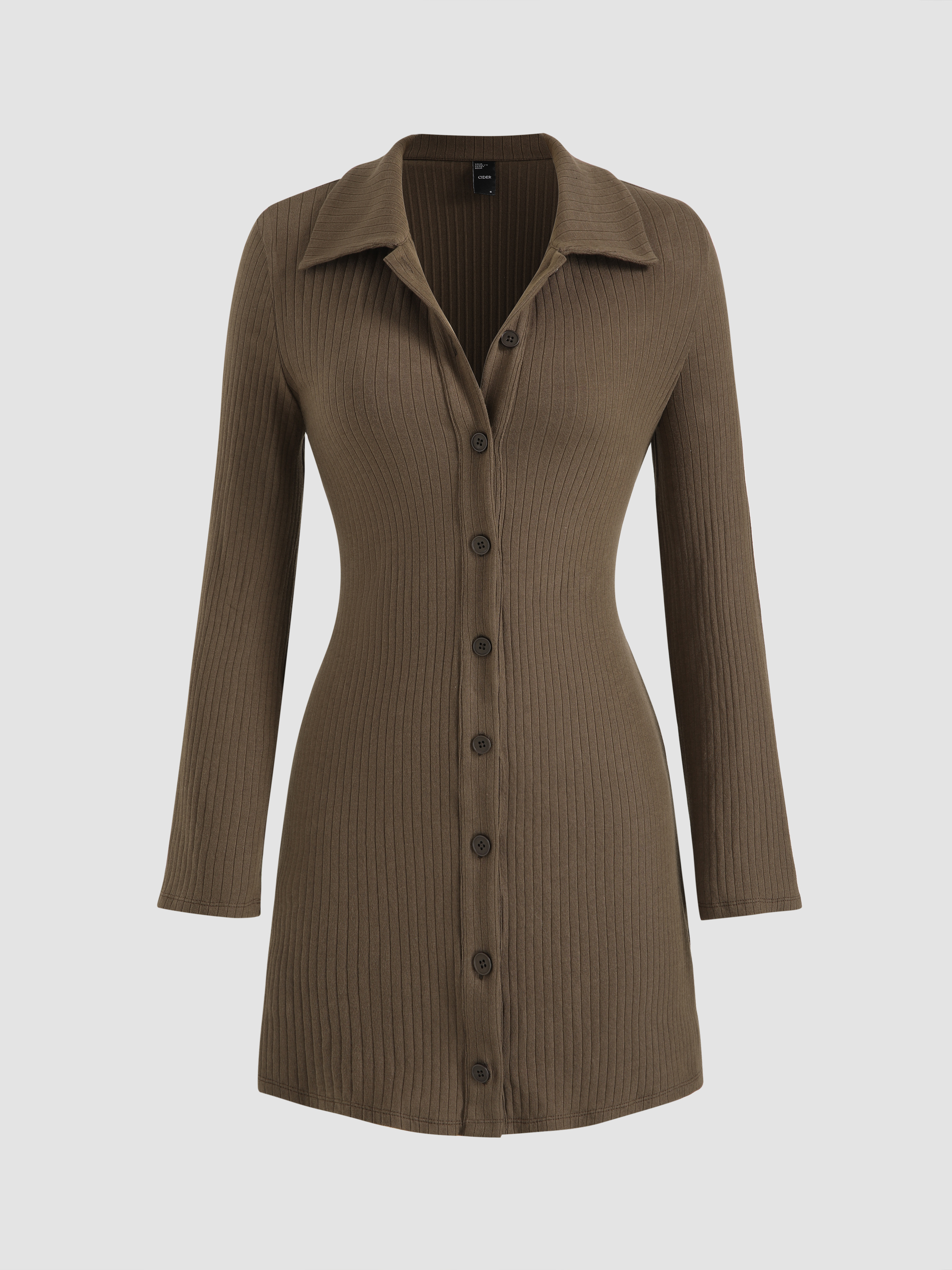 ニット生地 ソリッドカラー ボタンアップ ミニドレス For ニット生地 ソリッドカラー ボタンアップ ミニドレス For