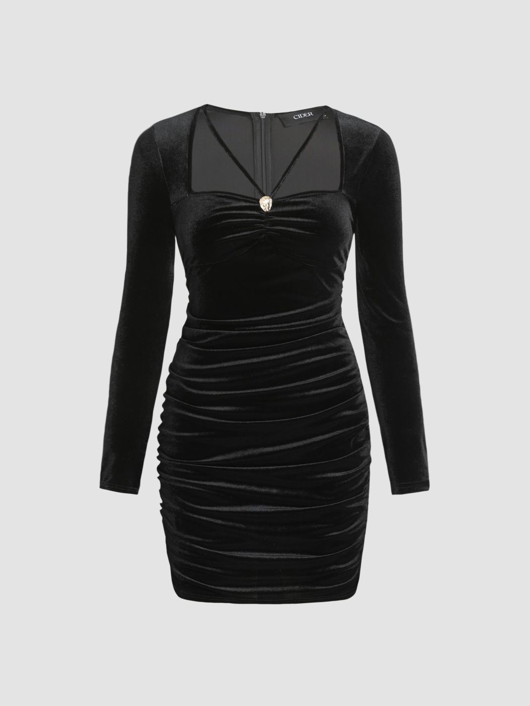 Velvet Long Sleeve Ruched Short Dress