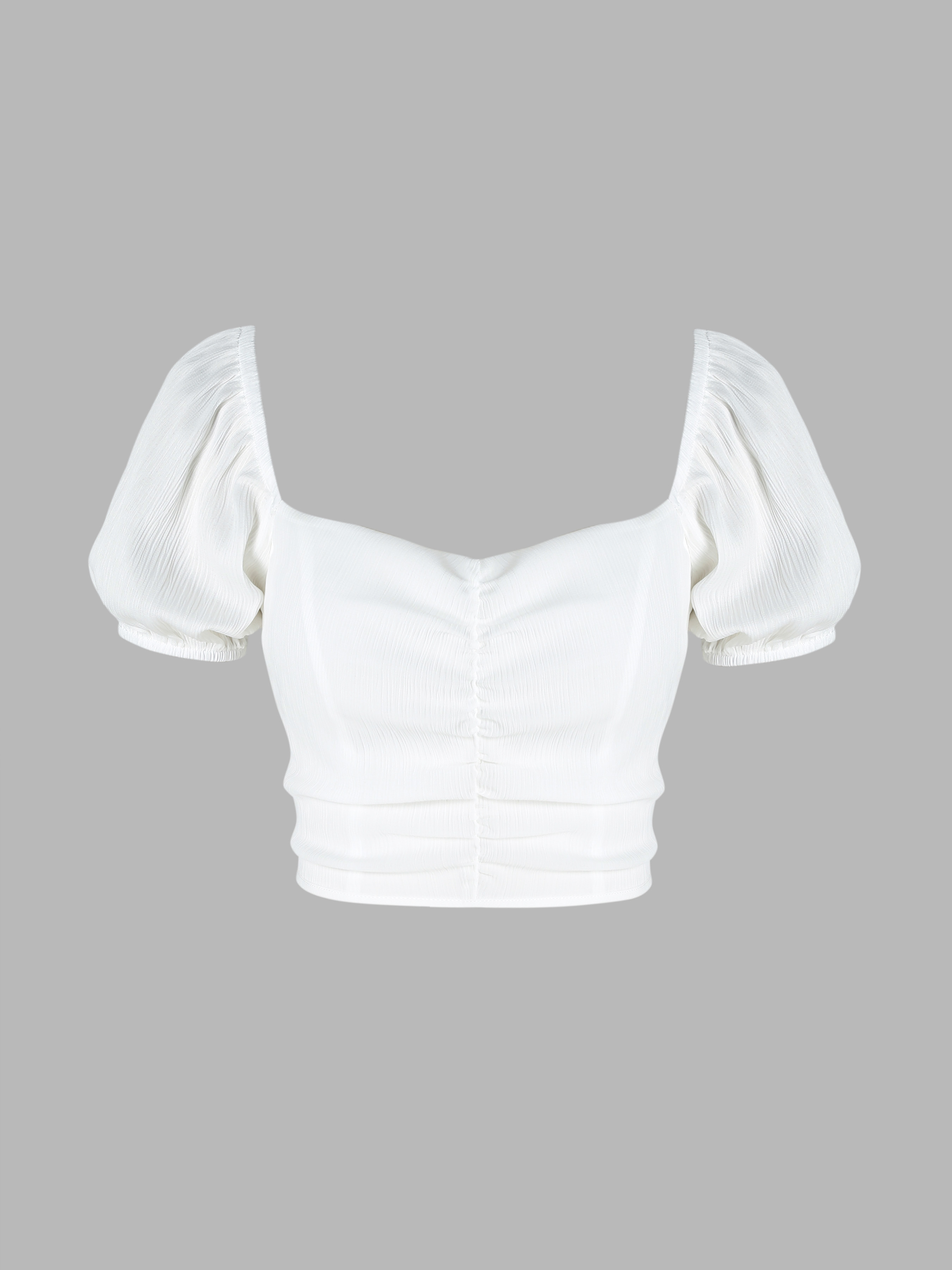 Solid Ruched Short Sleeve Crop Top - Cider