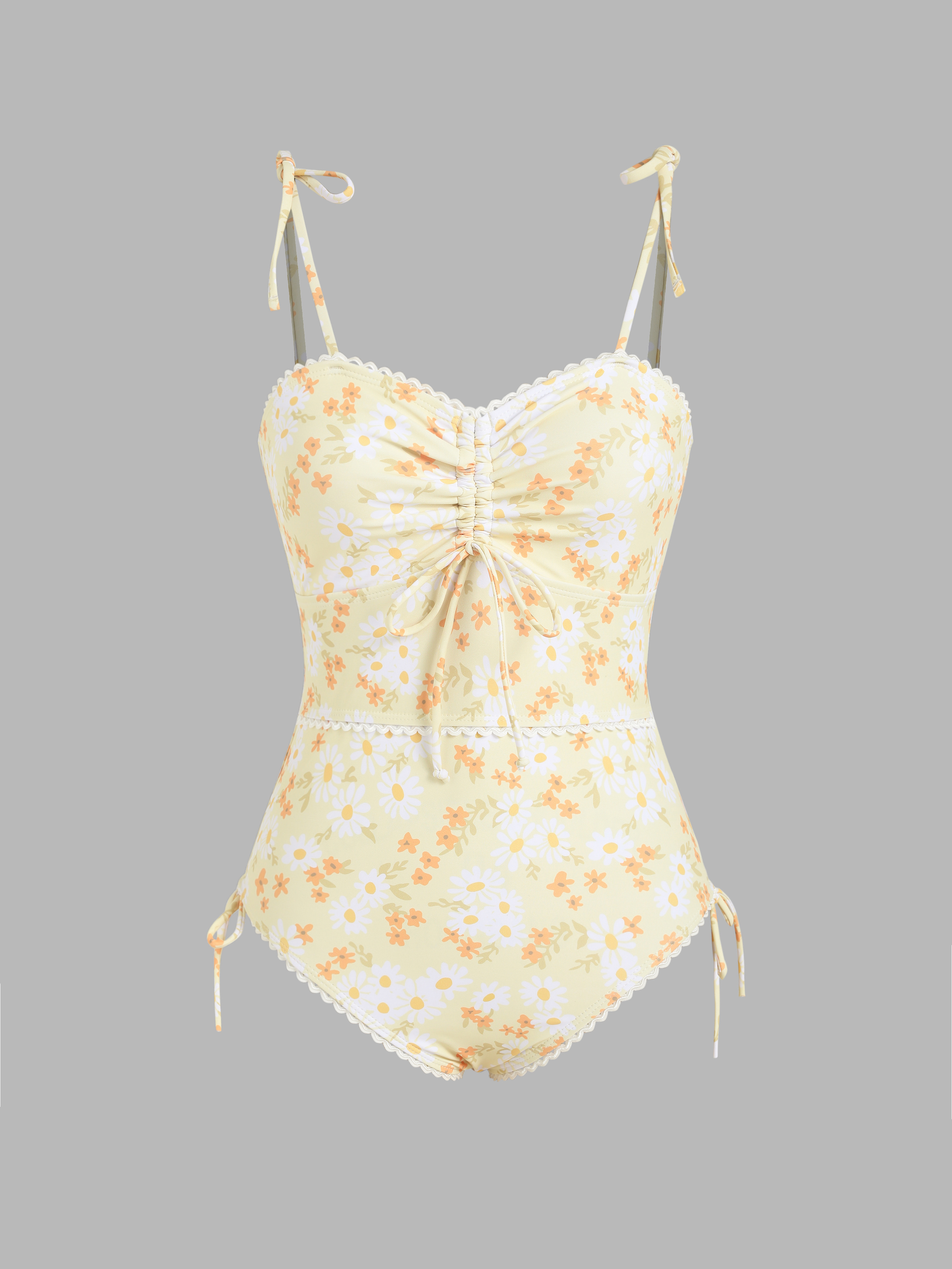 Floral Ruffle Trim Tummy Control One Piece Swimsuit