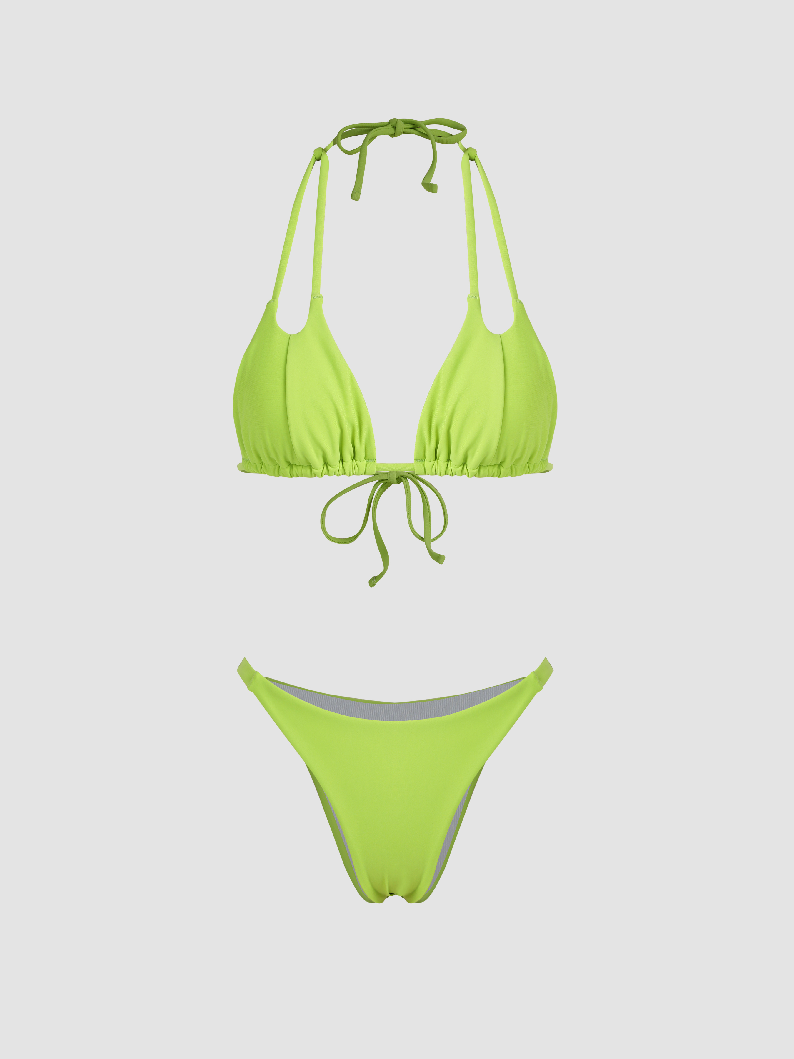 Solid Halter Knotted Bikini Swimsuit Cider