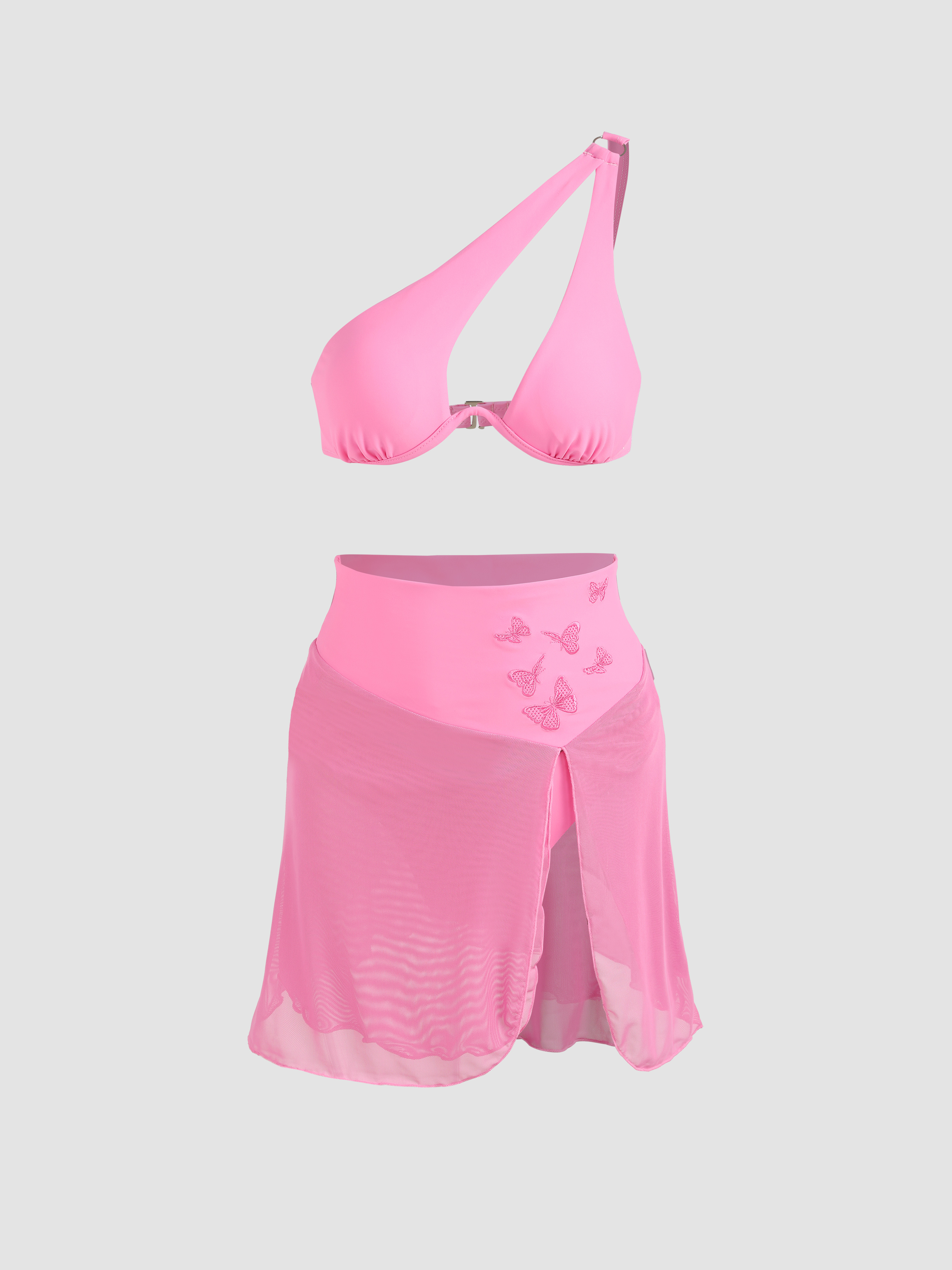 3pack Asymmetrical Neck Bikini Swimsuit & Cover Up Skirt - Cider