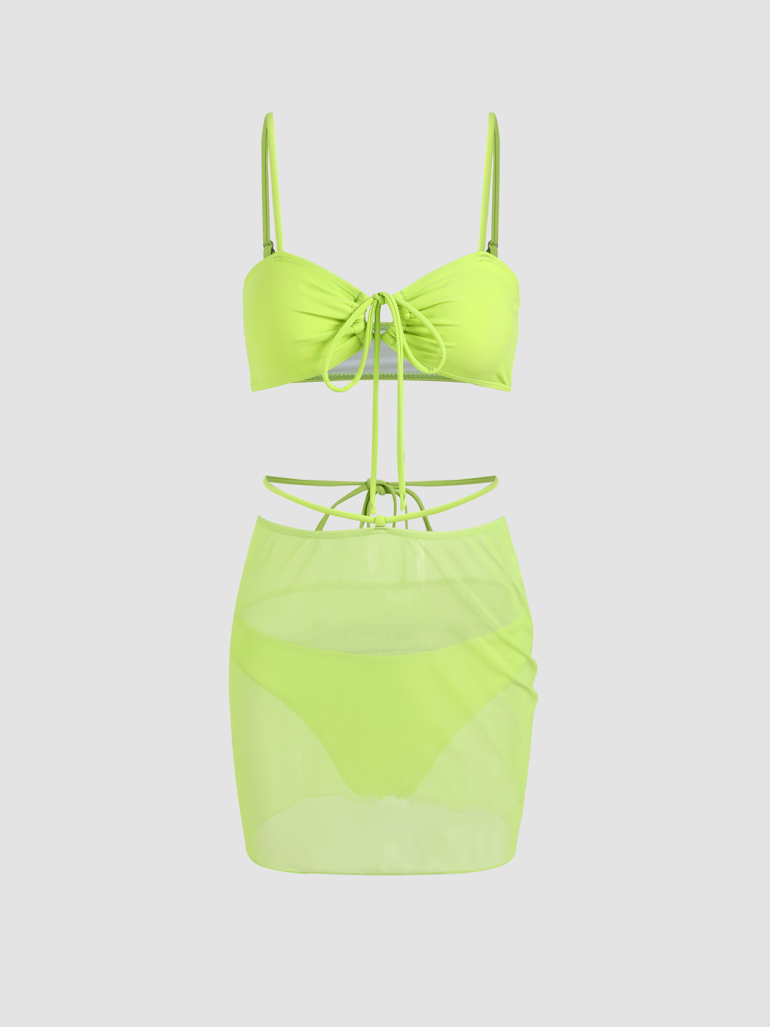 3pack Solid Bikini Swimsuit & Cover Up Skirt Cider