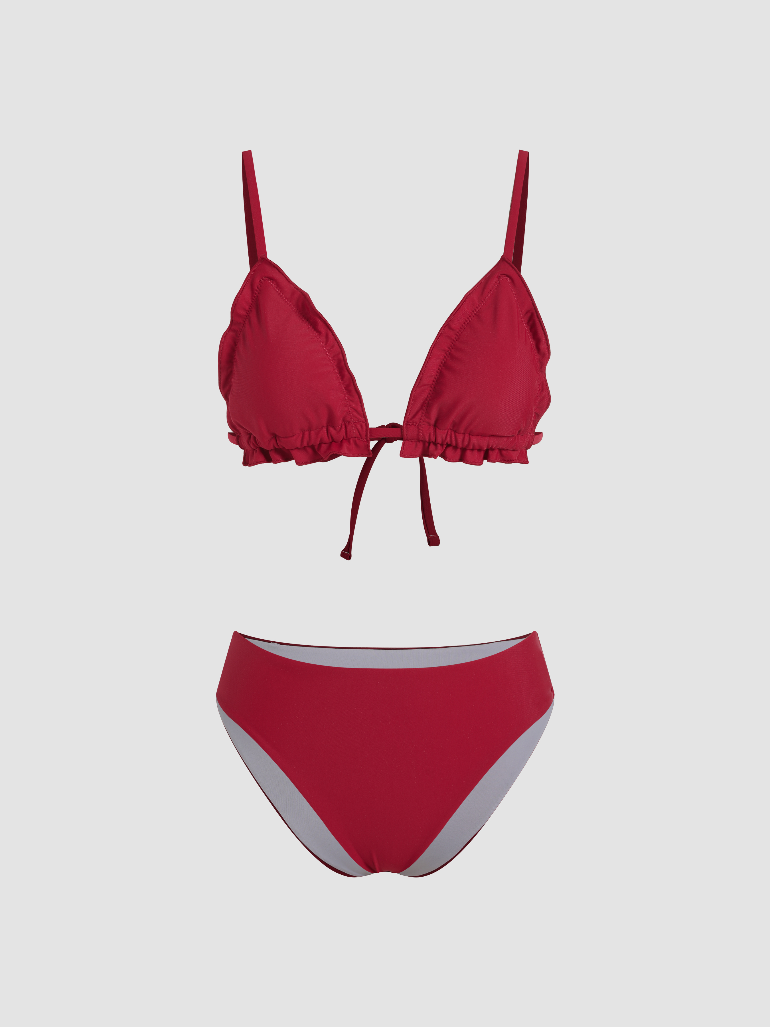 Solid Lettuce Trim Triangle Bikini Swimsuit Cider