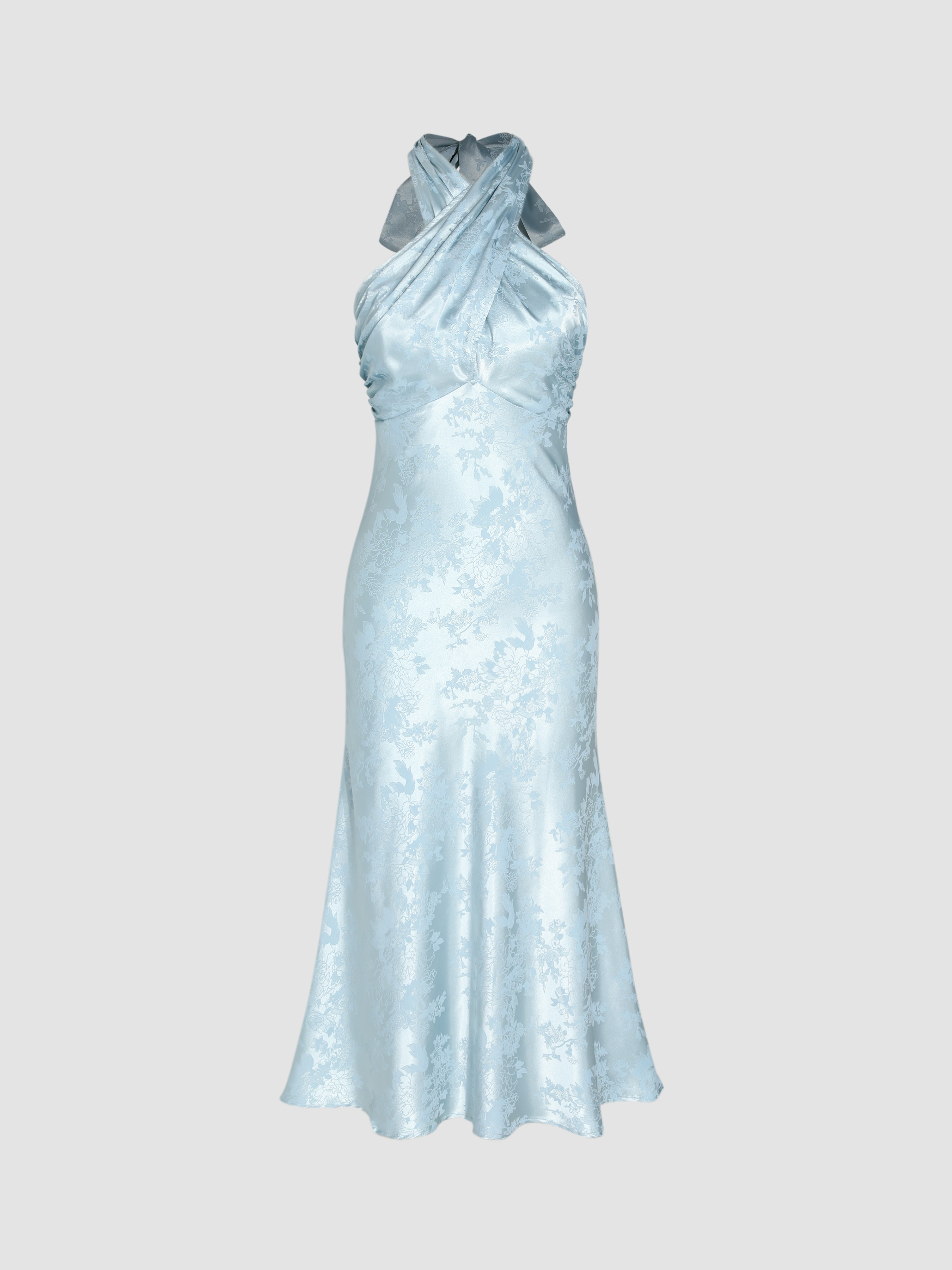 Formal Dresses Floral Halter Cross Mermaid Midi Dress For Exhibition