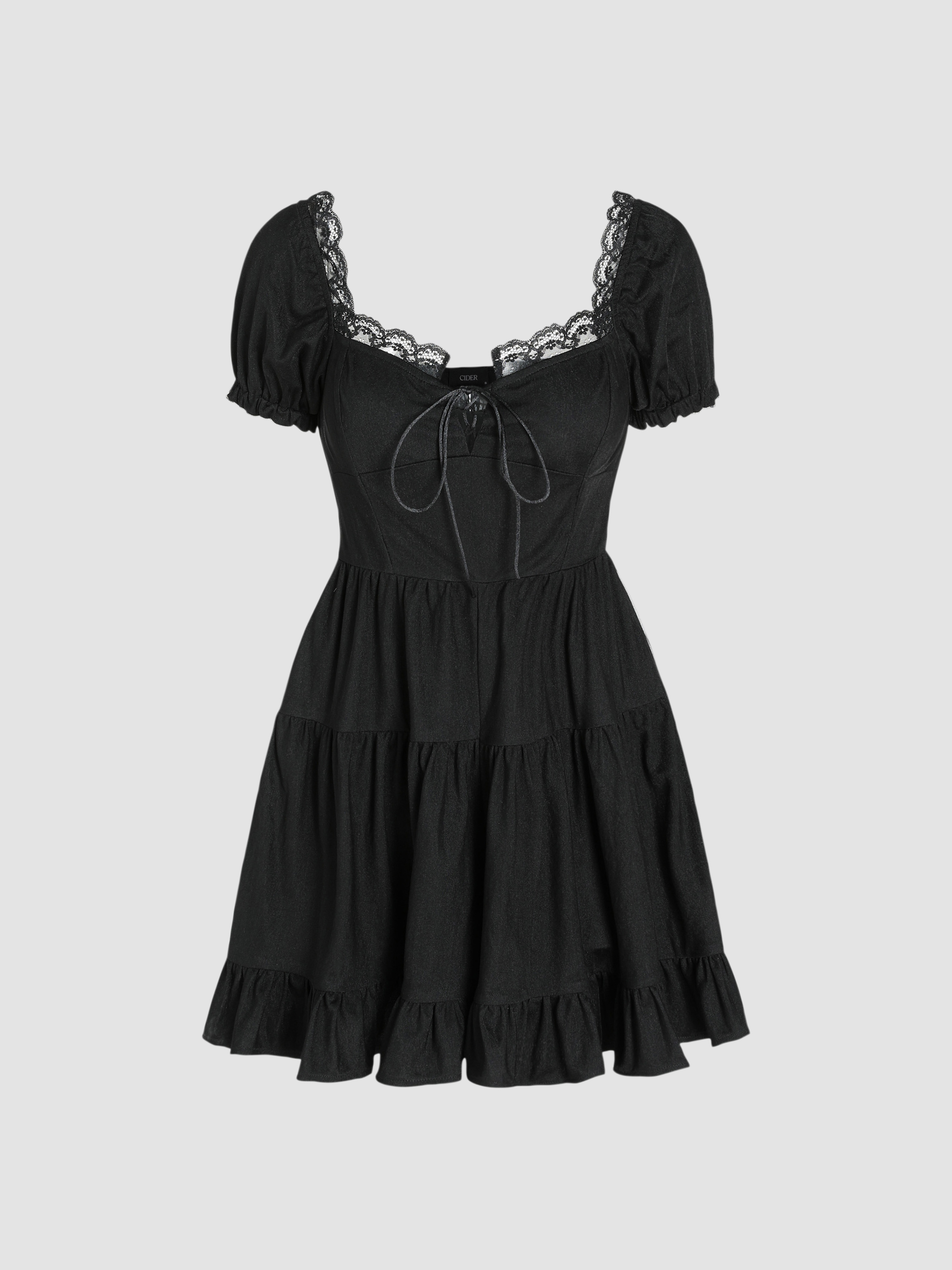 Solid Lace Trim Ruffle Romper Cider