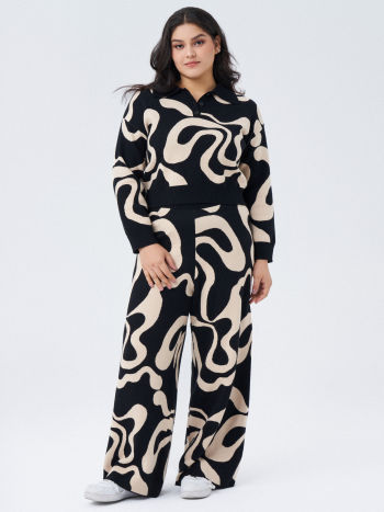 Everyday Illusion Psychedelic Swirl Knit Trousers Curve & Plus - Cider