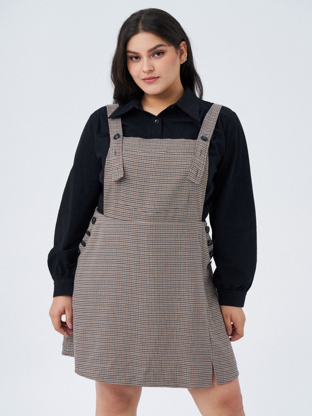 Mini abito pied de poule con spacco Curvy