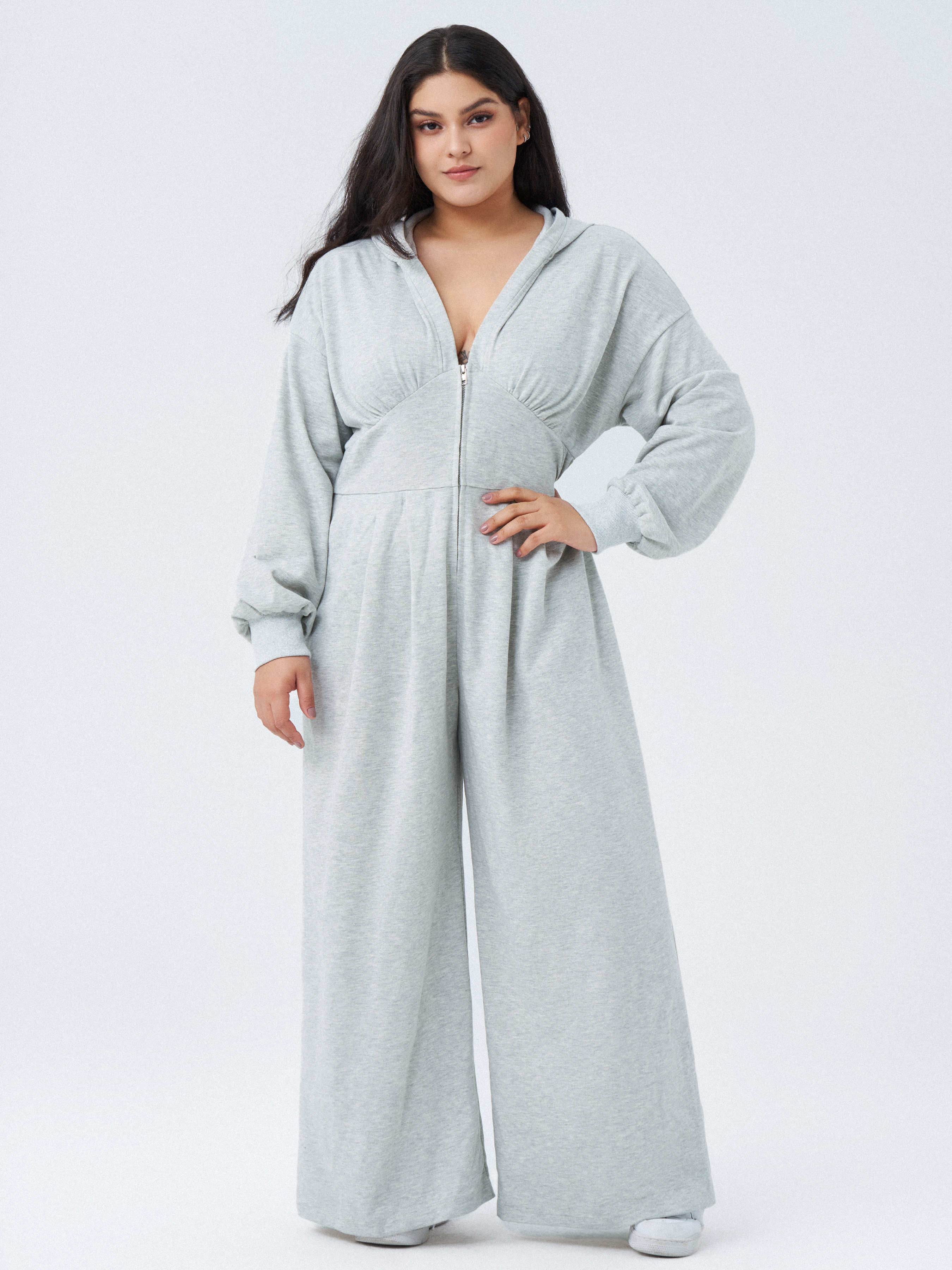 Plus size cheap hooded jumpsuit