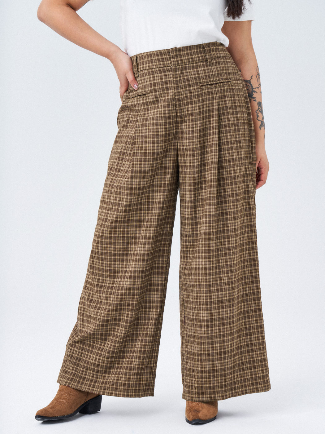 Tartan-Hose mit weitem Bein Kurve & Plus