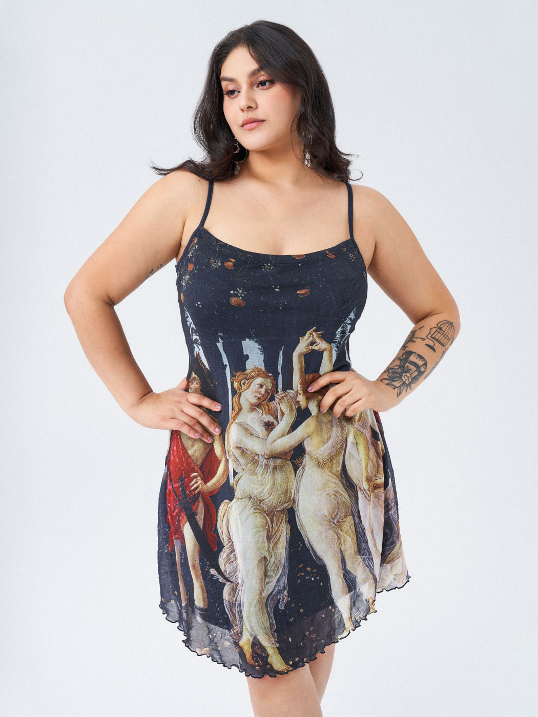 Figur Cami-Kleid aus Netzstoff mit Salatbesatz Kurve & Plus