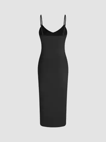 Solid V-neck Cami Midi Dress
