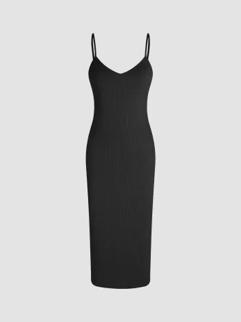 Solid V-neck Cami Midi Dress