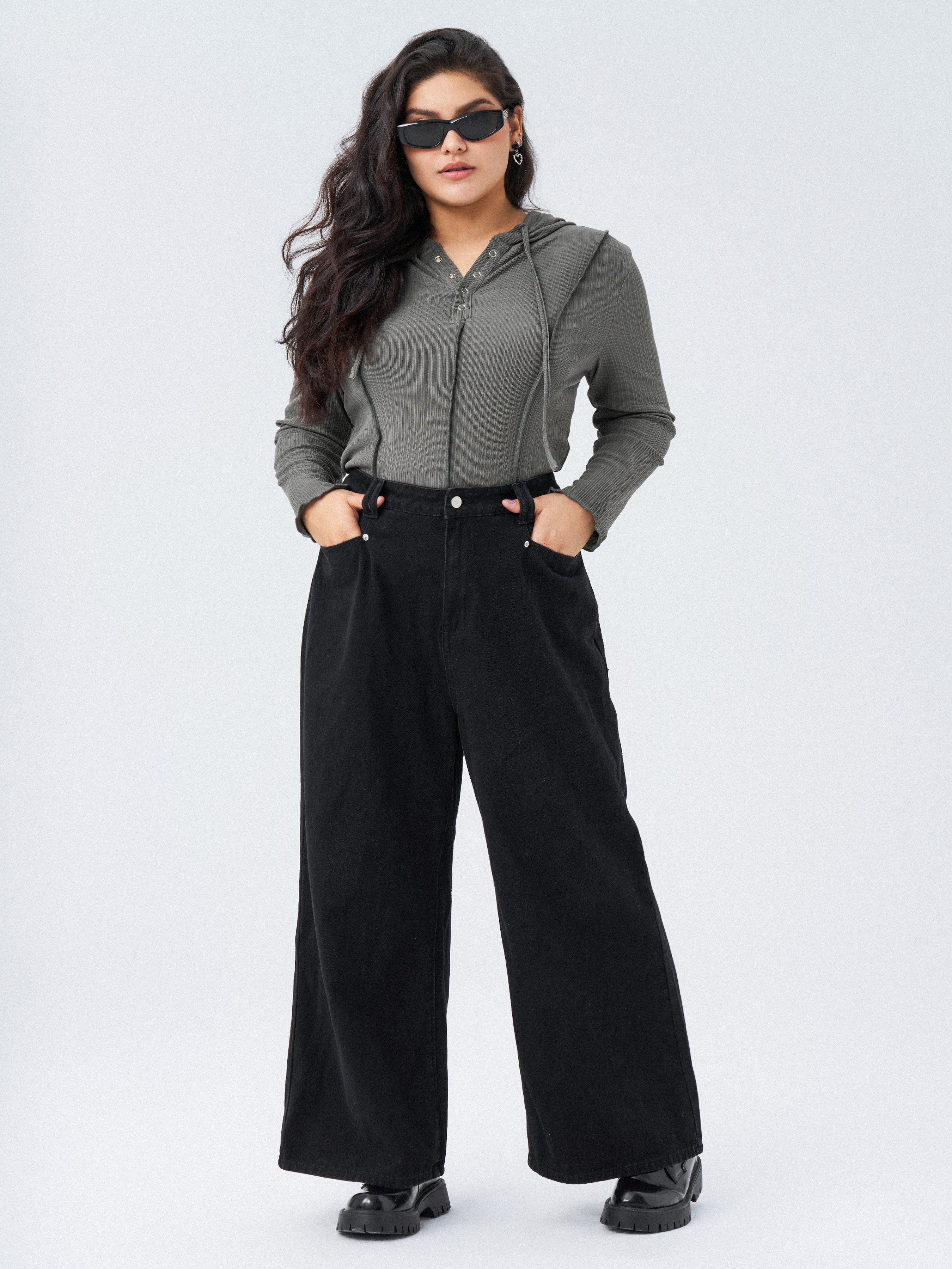 Denim Denim Mid Waist Pocket Baggy Jeans Curve & Plus