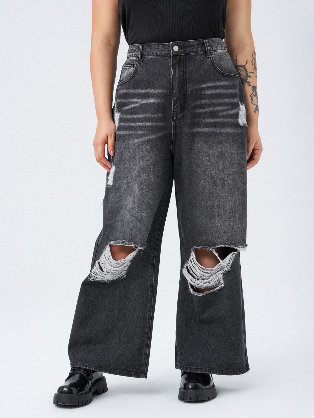 Ripped High Waist Straight Leg Jeans Curve & Plus