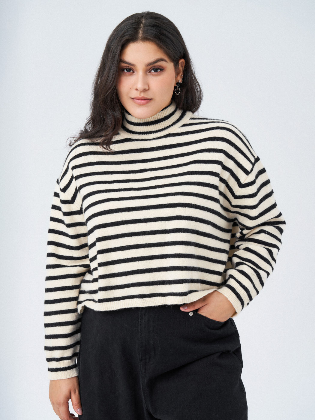 Stripe Oversized Crop Sweater mit Stehkragen Kurve & Plus