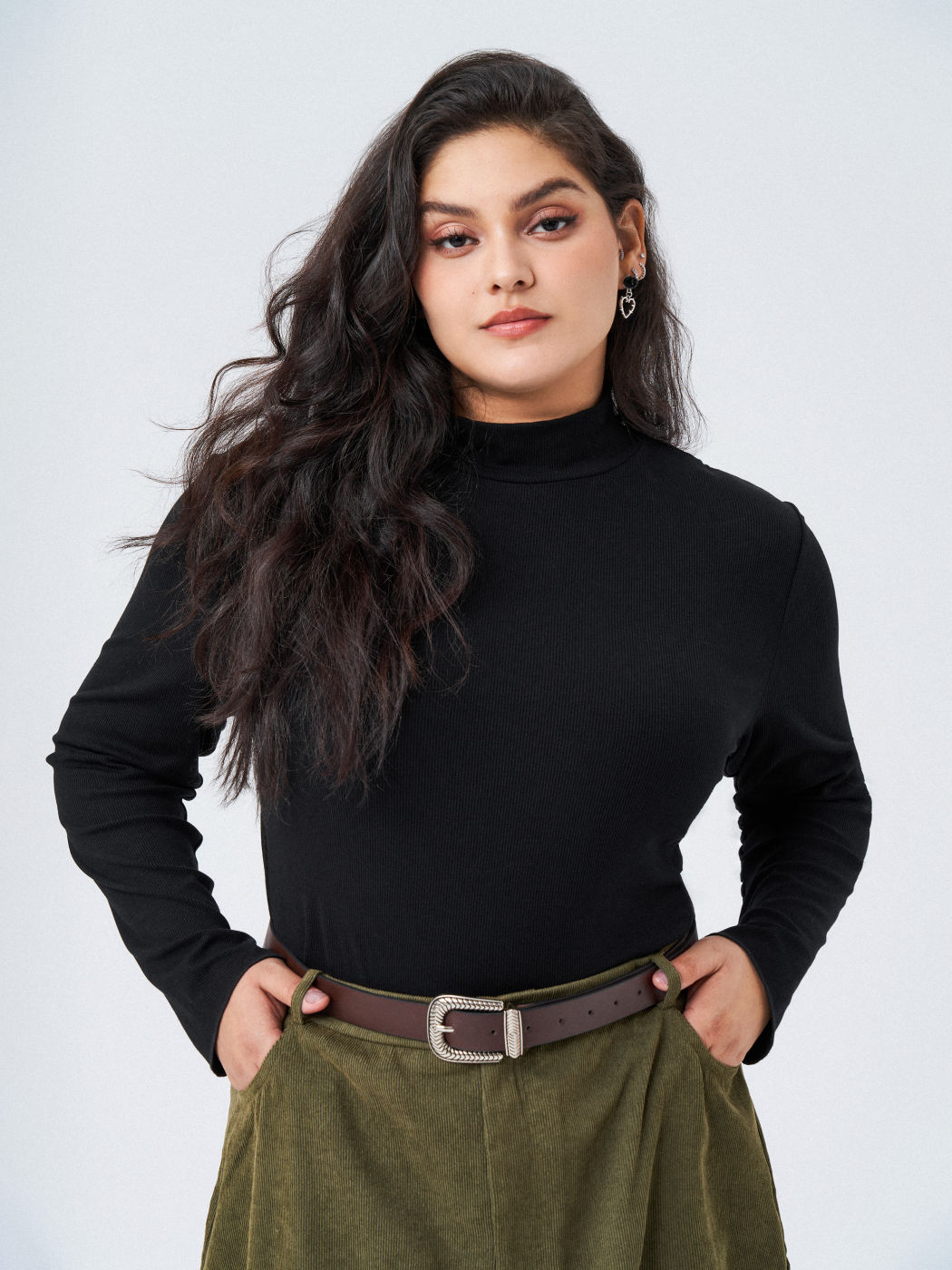 Einfarbiges Rollkragen-Bodysuit Kurve & Plus