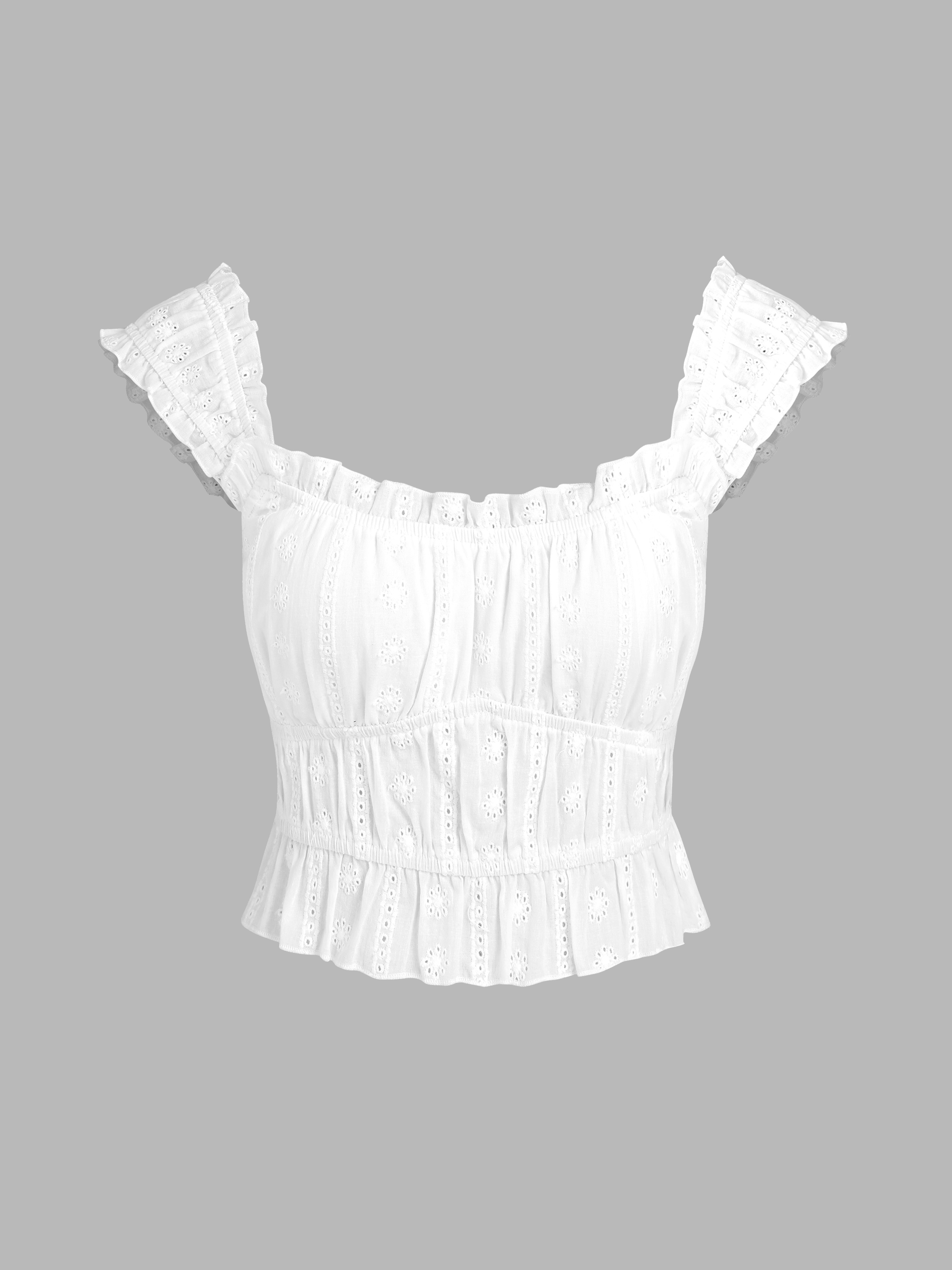 Solid Hollow Out Uneckline Crop Blouse Cider