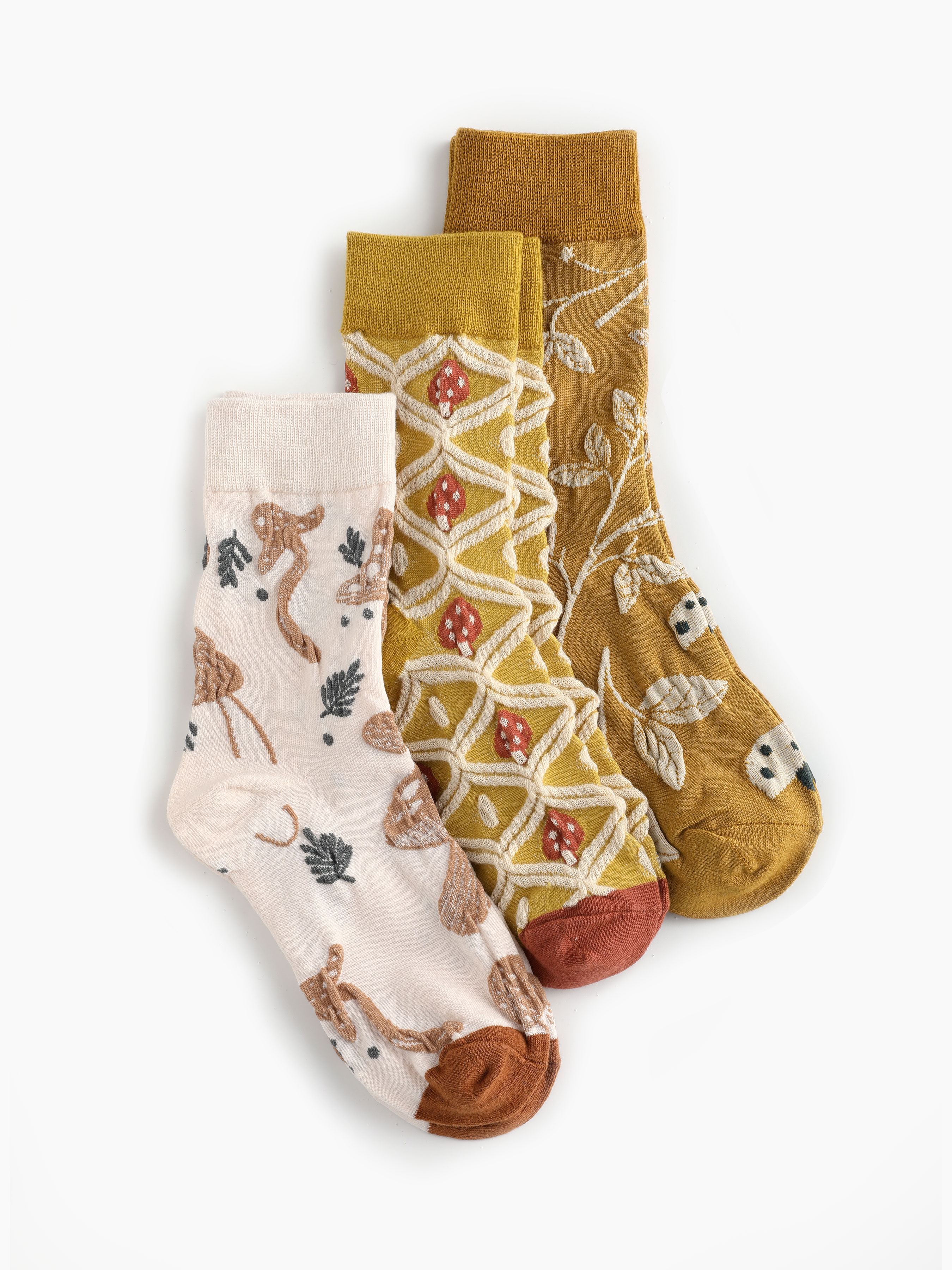 3 Pairs Mushroom Decor Crew Socks Set For School Daily Casual