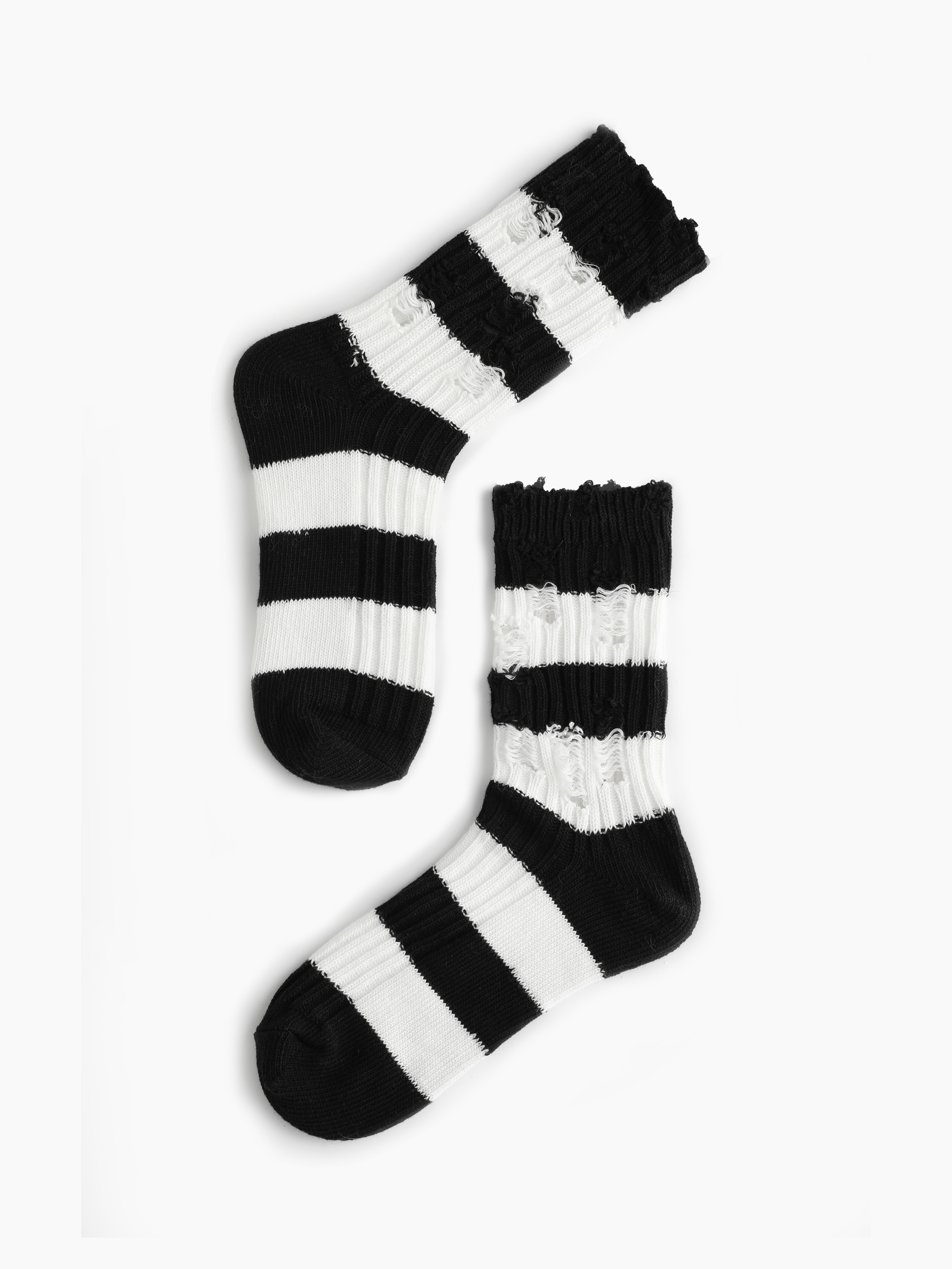 Striped Ripped Crew Socks - Cider