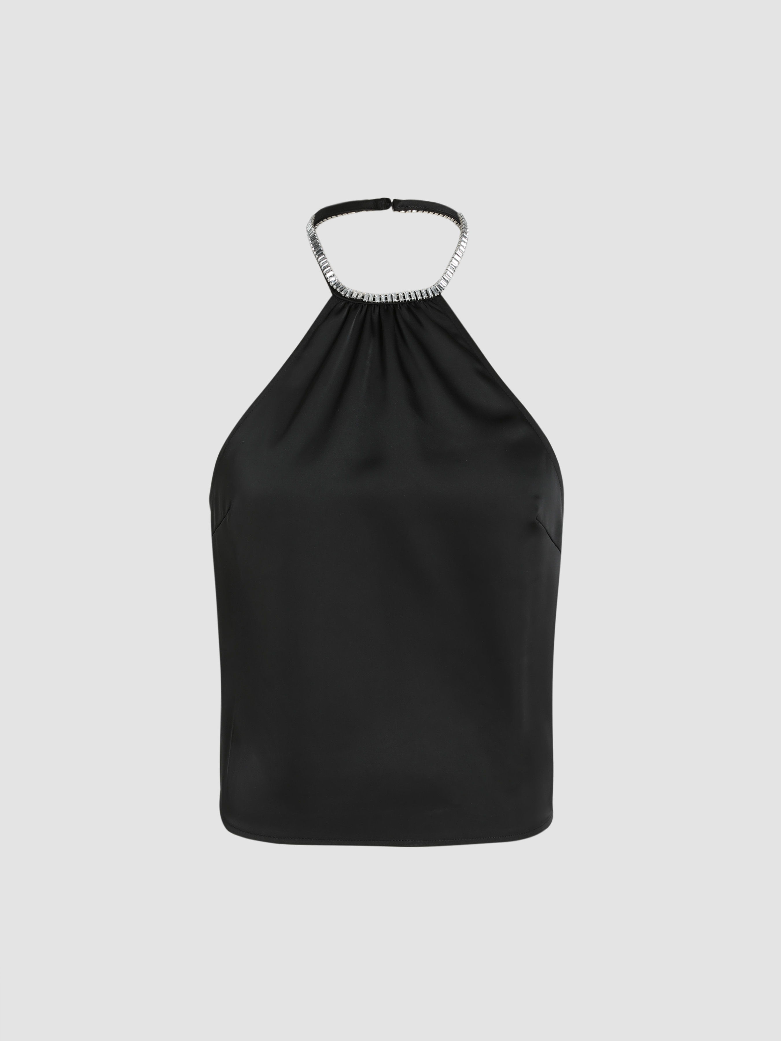 Satin Solid Halter Tank Top Cider