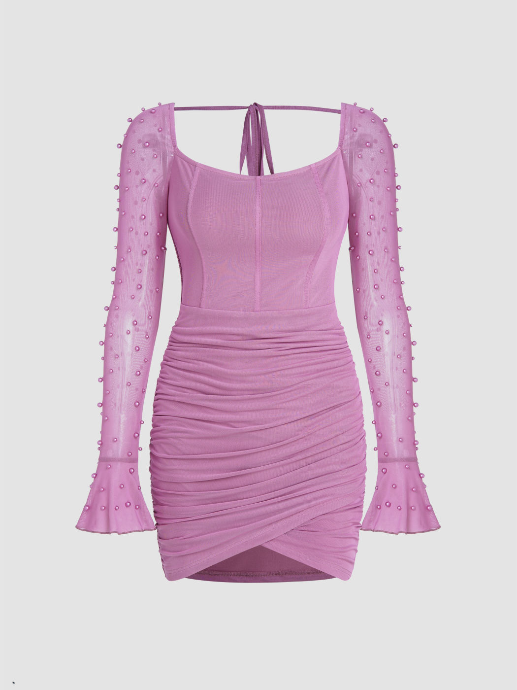 Perlenbesetztes Minikleid mit Mesh-Rückenband