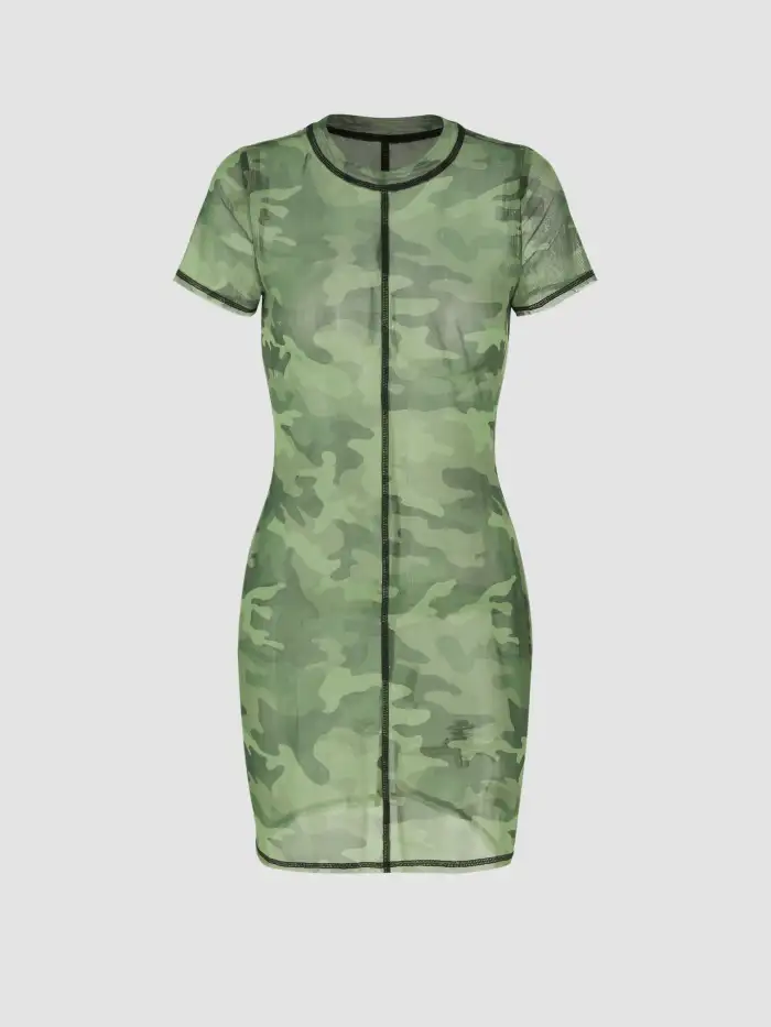 Mesh Sheer Mesh Camouflage Print Dress For Music Festival/Live House  Party/Clubbing