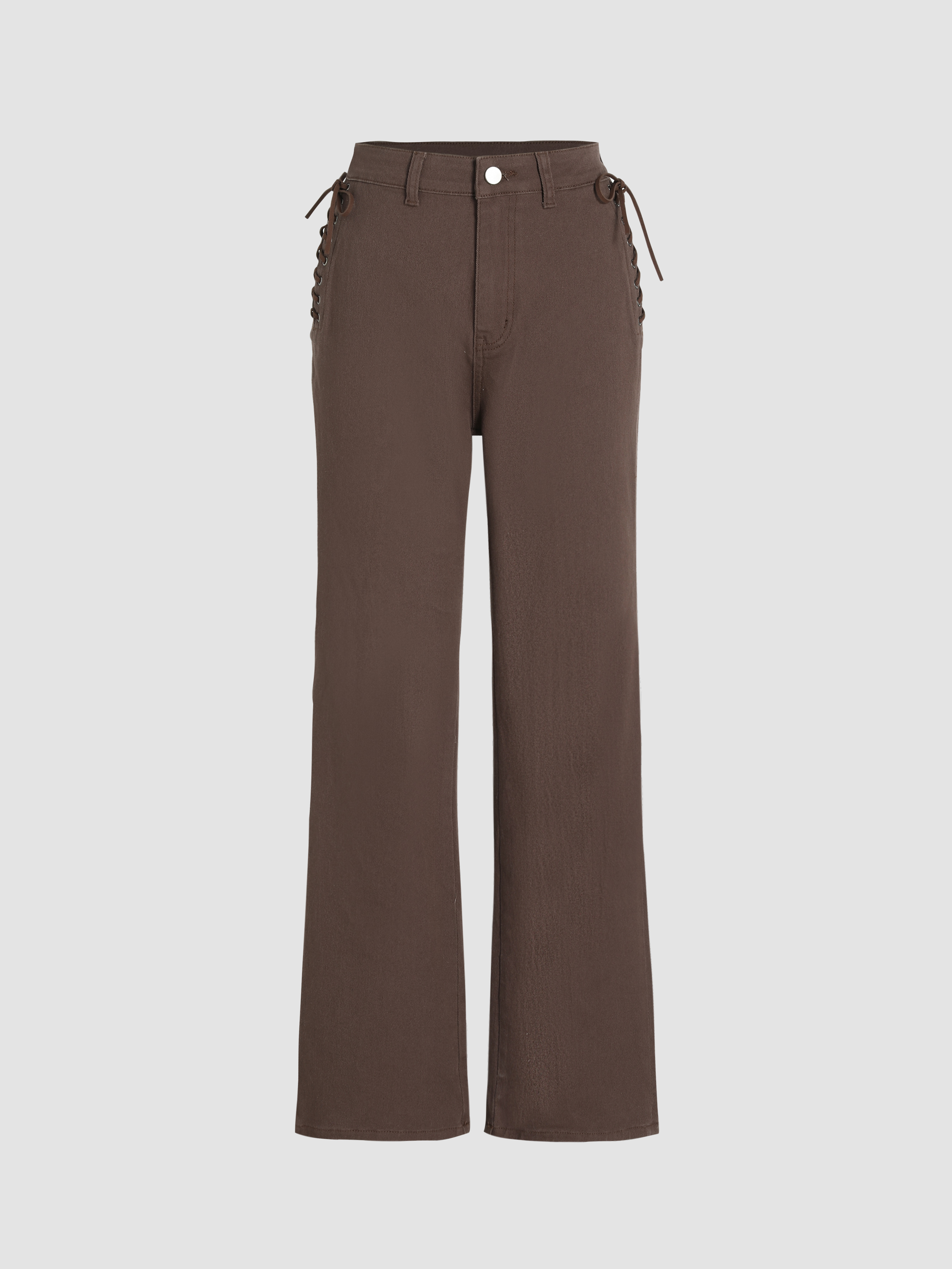 High Waist Lace Up Straight Leg Jeans Cider