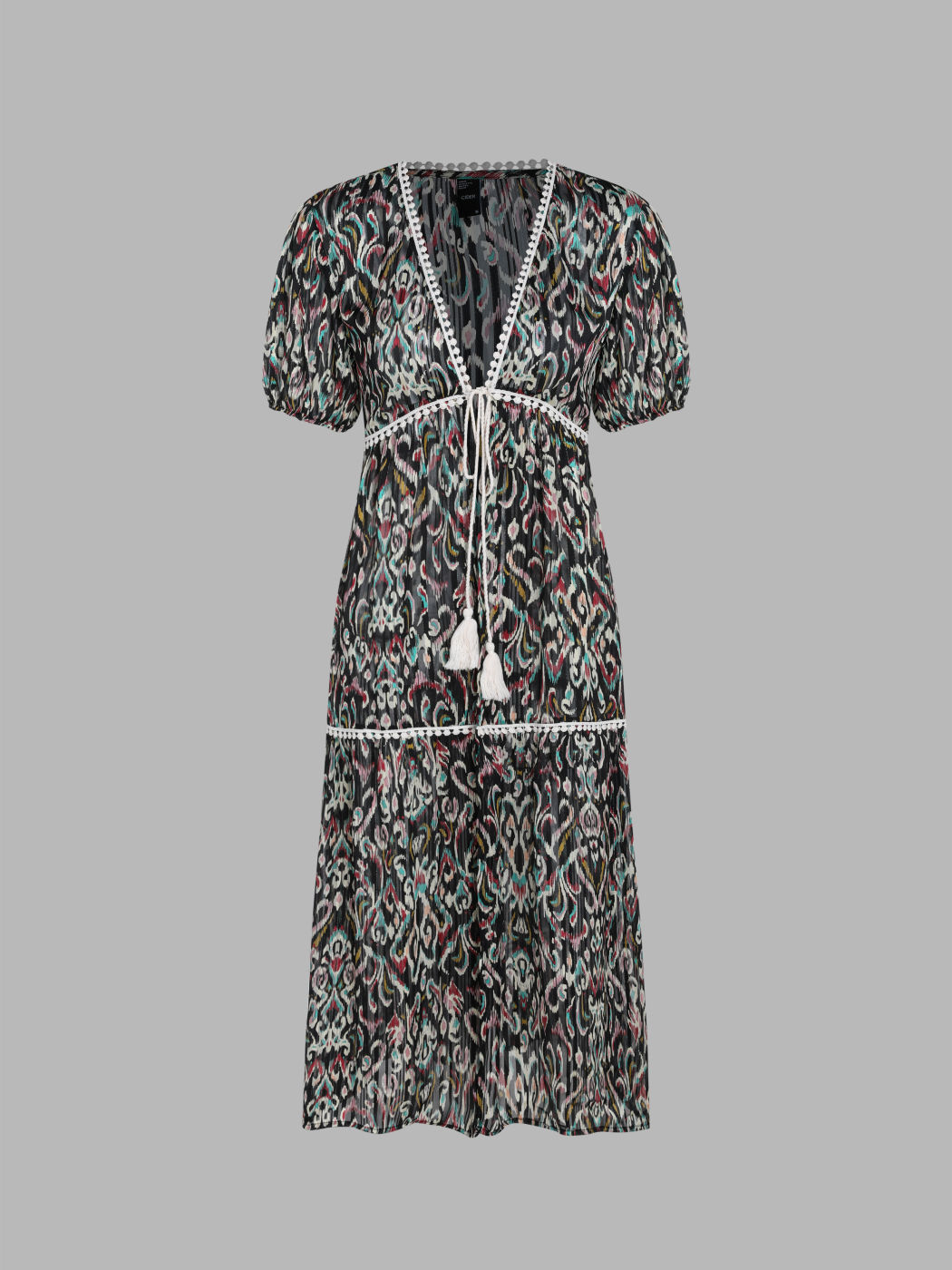 Maxikleid mit durchgehendem Spitzenbesatz