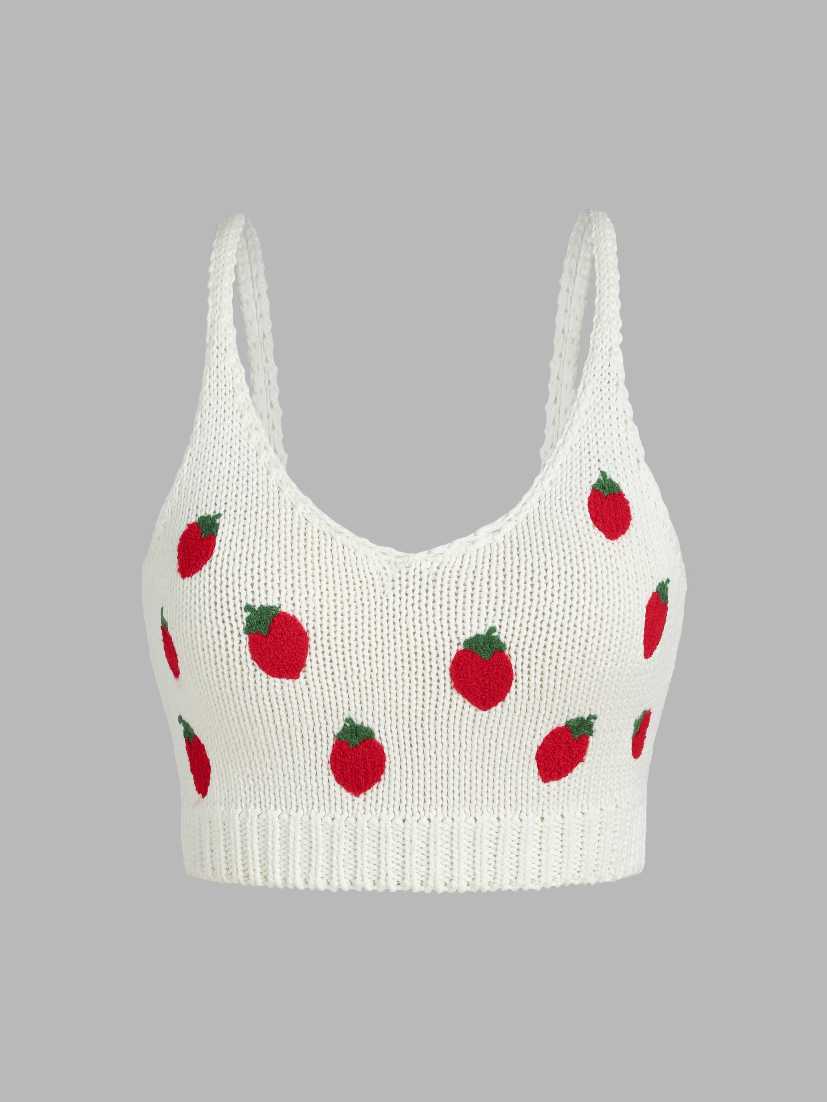 Strawberry V-neck Knitted Crop Cami Top