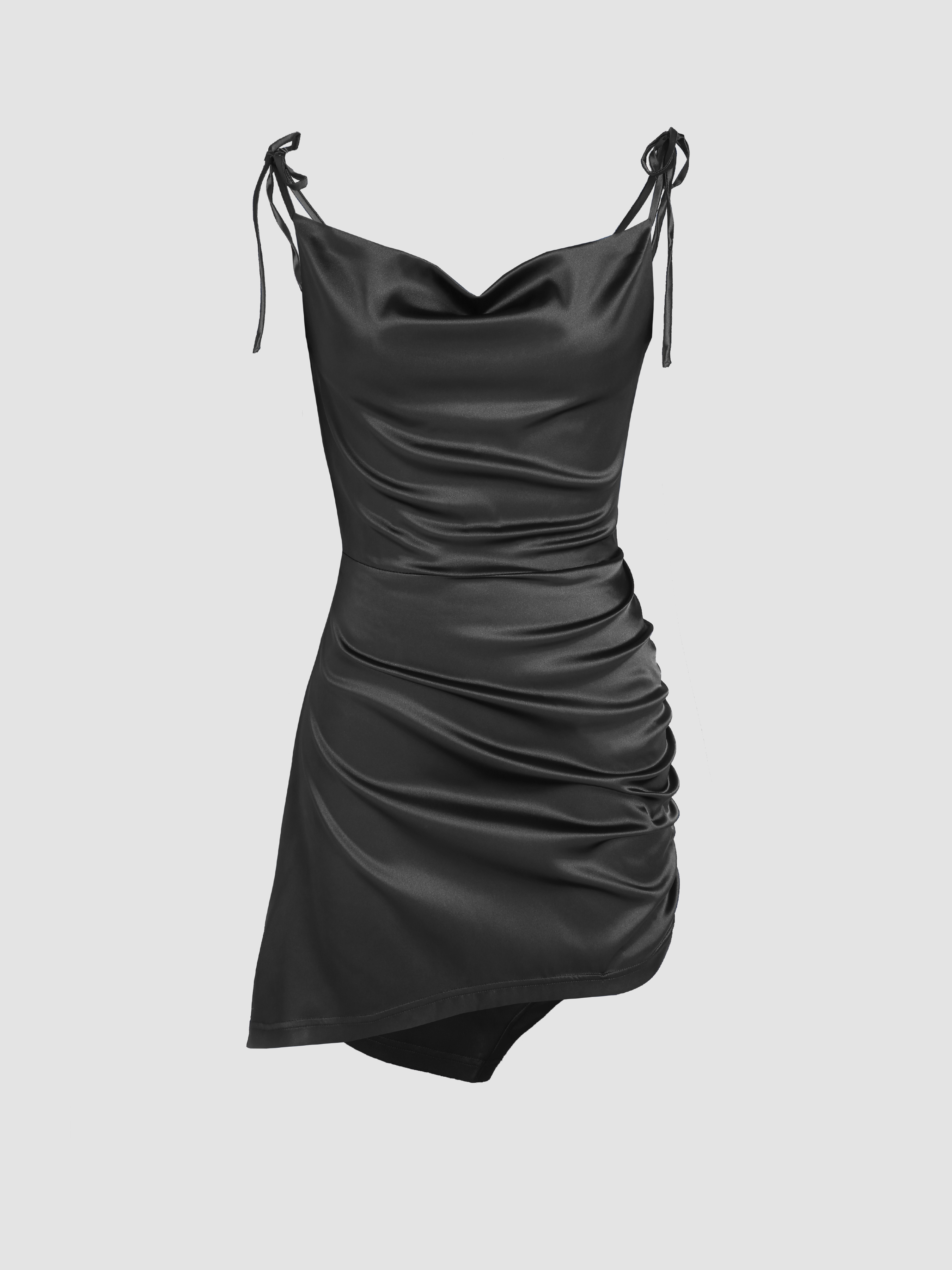 Dazzling Black Satin Cross Over Halter Neck Midi Dress – Club L London - USA