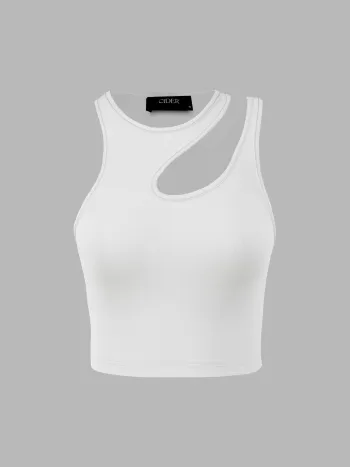 Solid Asymmetrical Sleeveless Crop Top