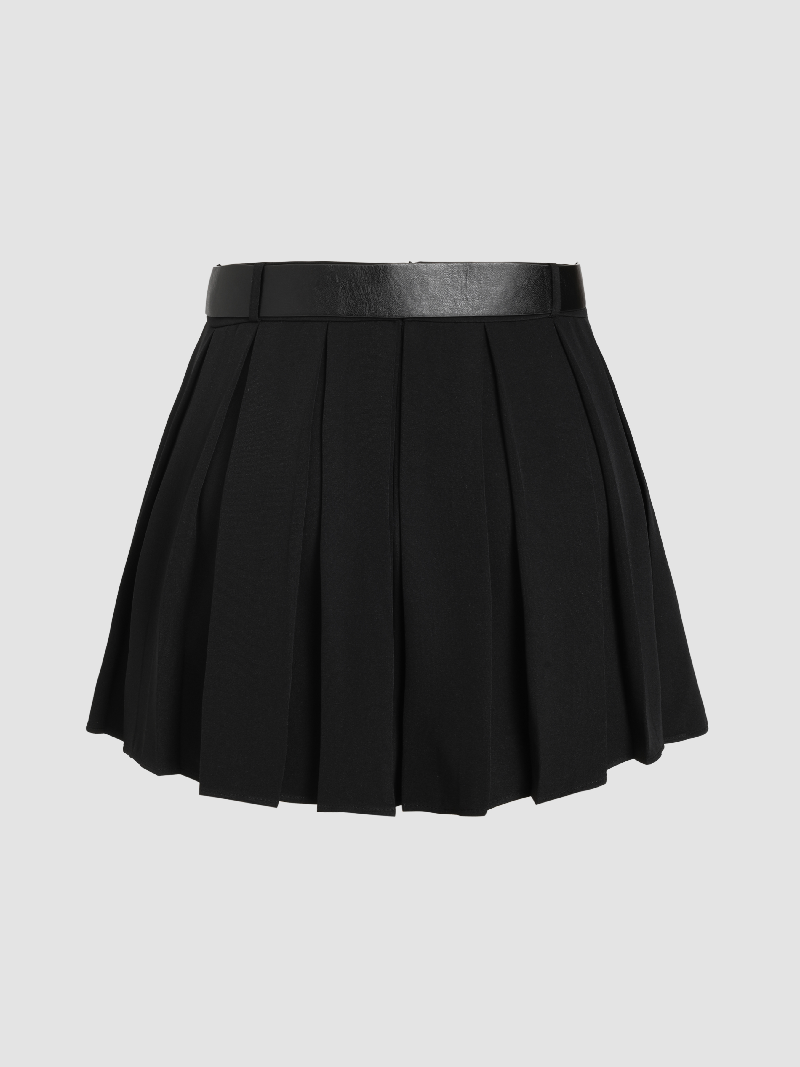 ★RAIVE★ Belted Pleats Mini Skirt in Black VW4AS32910 Black Stretch Woven Belt Detail Pleated Mini Skirt | Bottoms