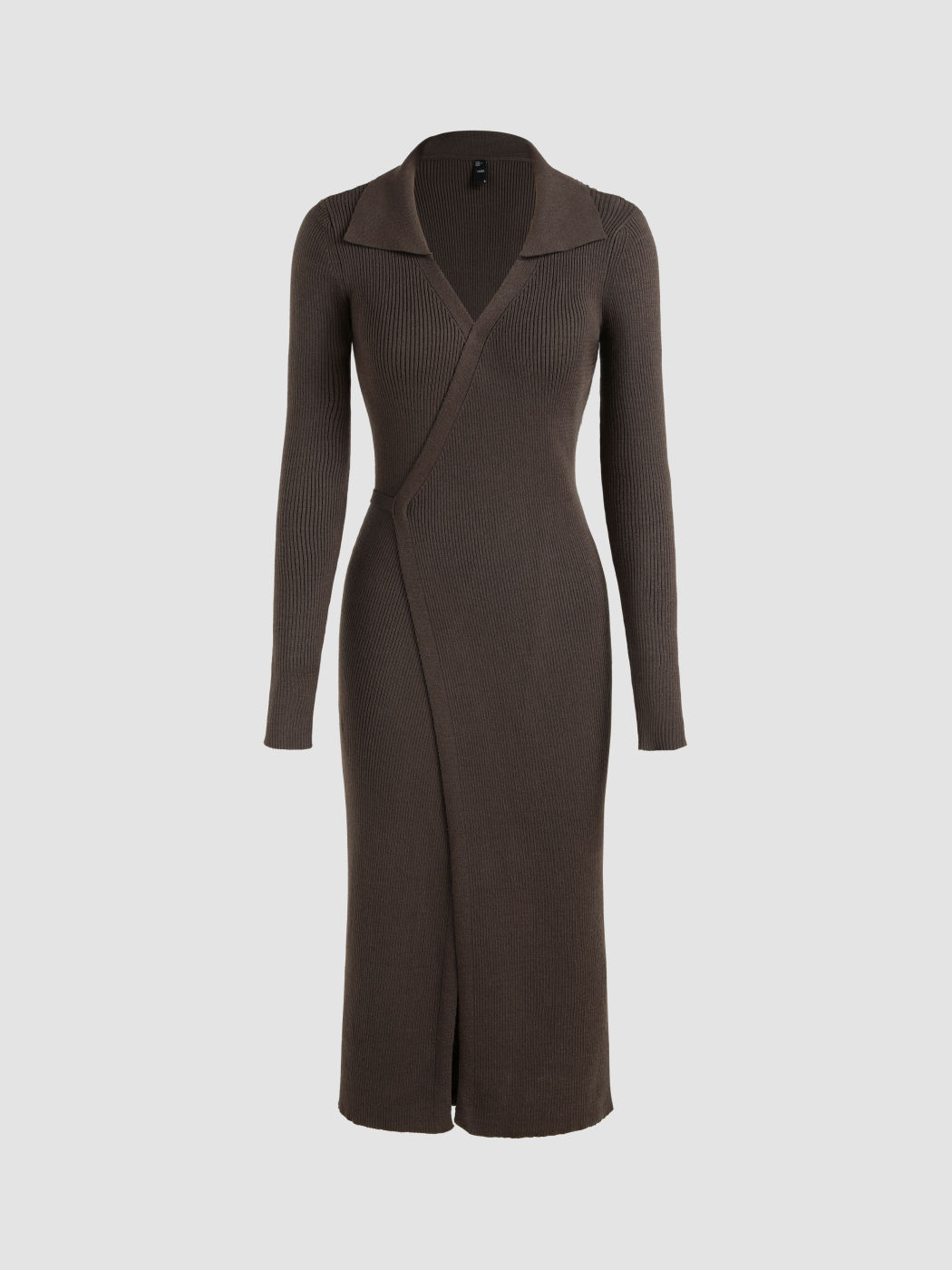  Einfarbiges V-Ausschnitt Split-Kragen Strickmaxikleid