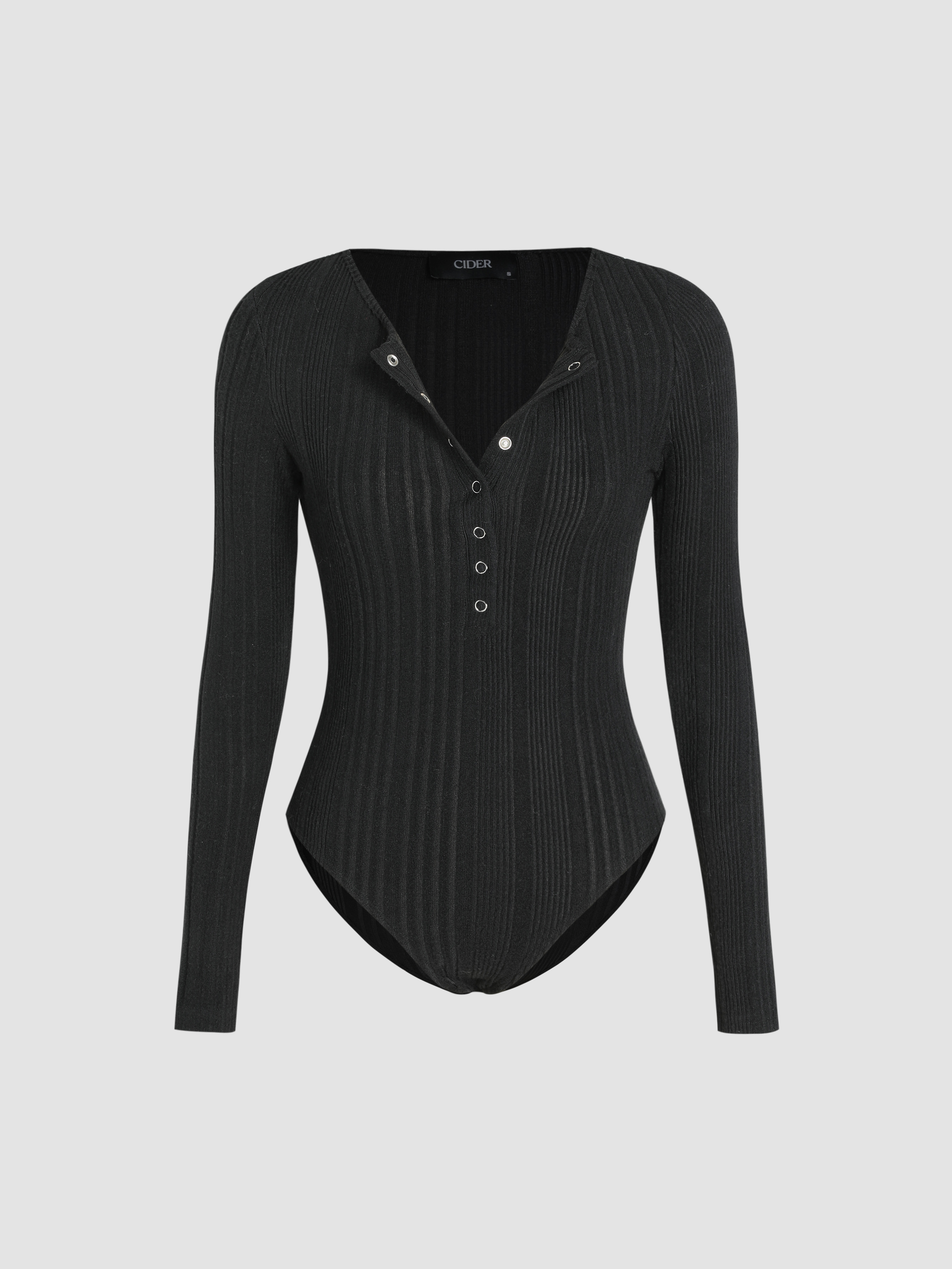 Office Siren Solid Rib Zip Up Collar Knitted Bodysuit For School Work