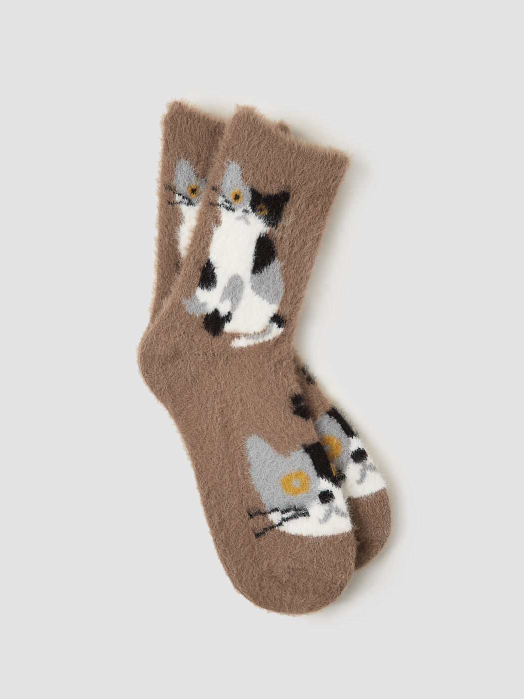 2 Pairs Cat Fluffy Crew Socks Set - Cider