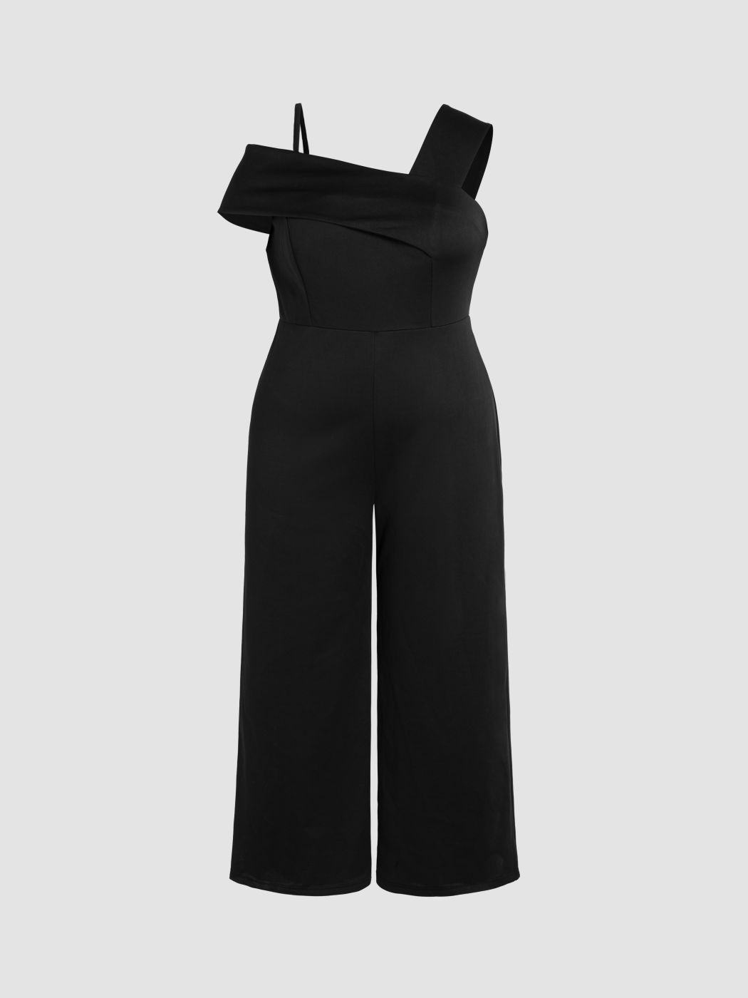 Solid Off-shoulder Asymmetrical Stitch Jumpsuit Curve & Plus