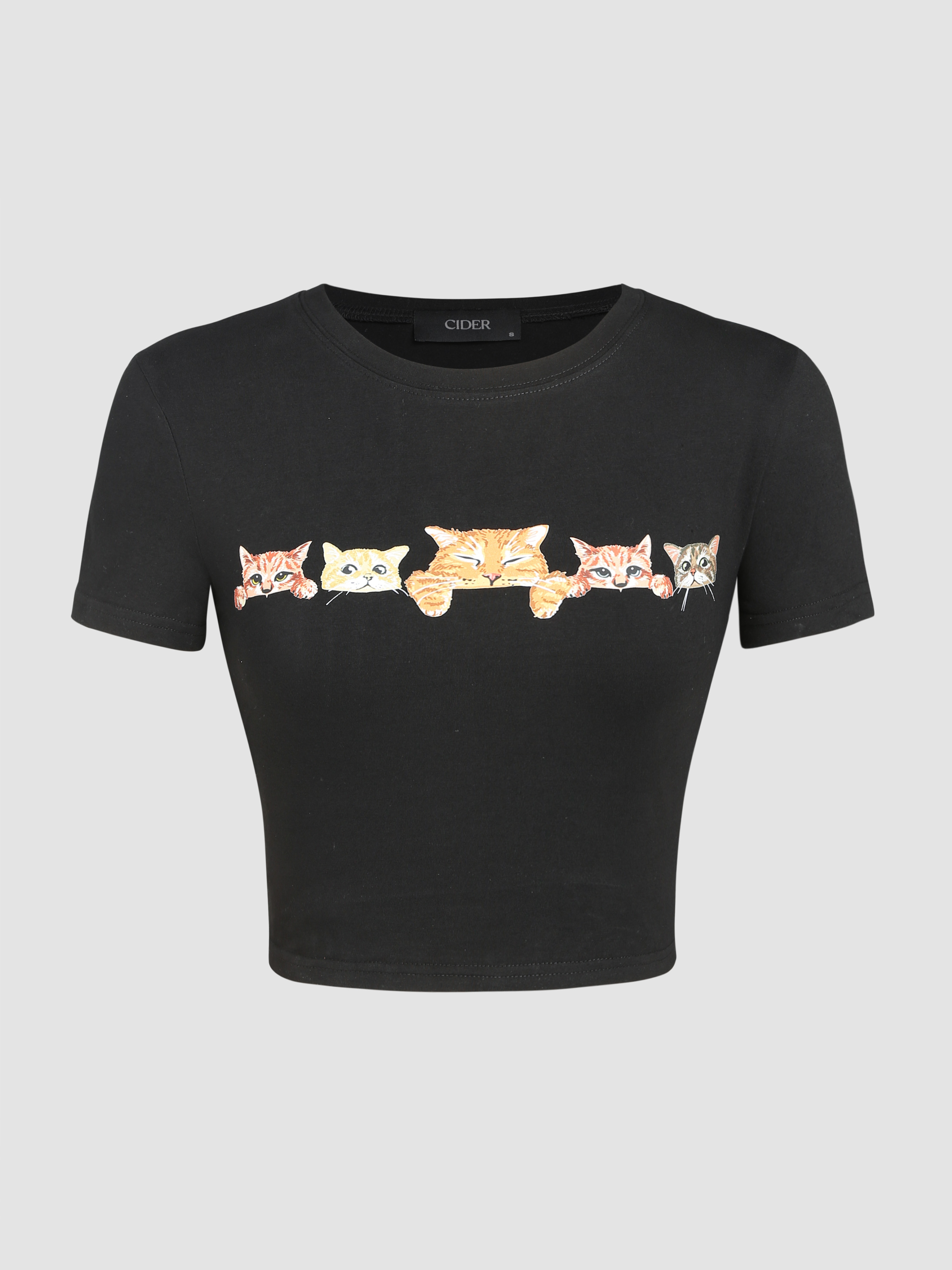 T-shirt court à manches courtes et motif de chat