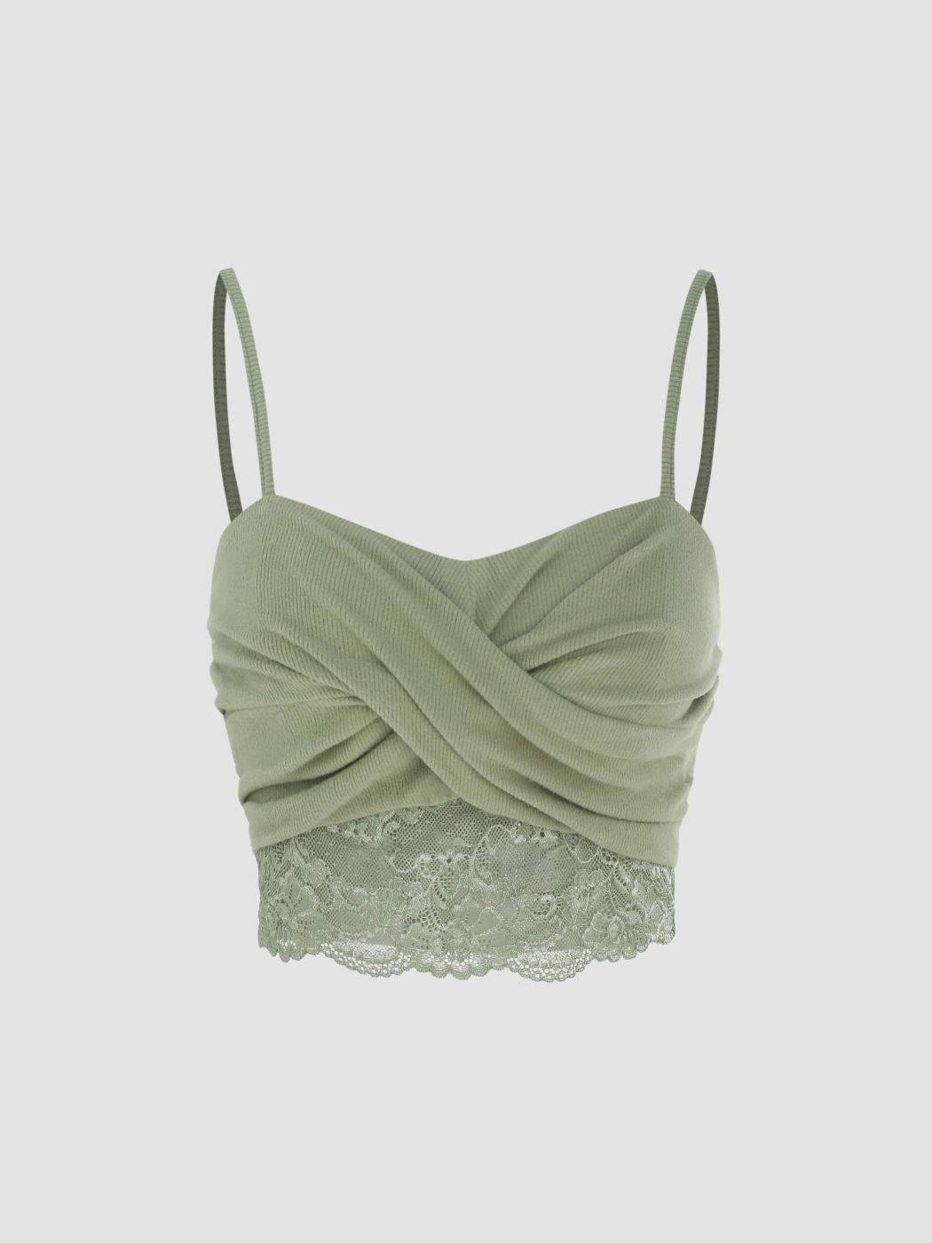 Solid Floral Lace Twist Cami Crop Top