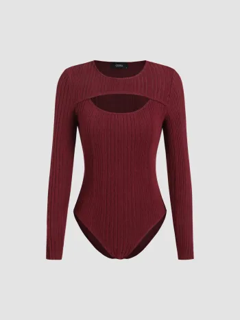 Rib Solid Cut Out Bodycon Bodysuit