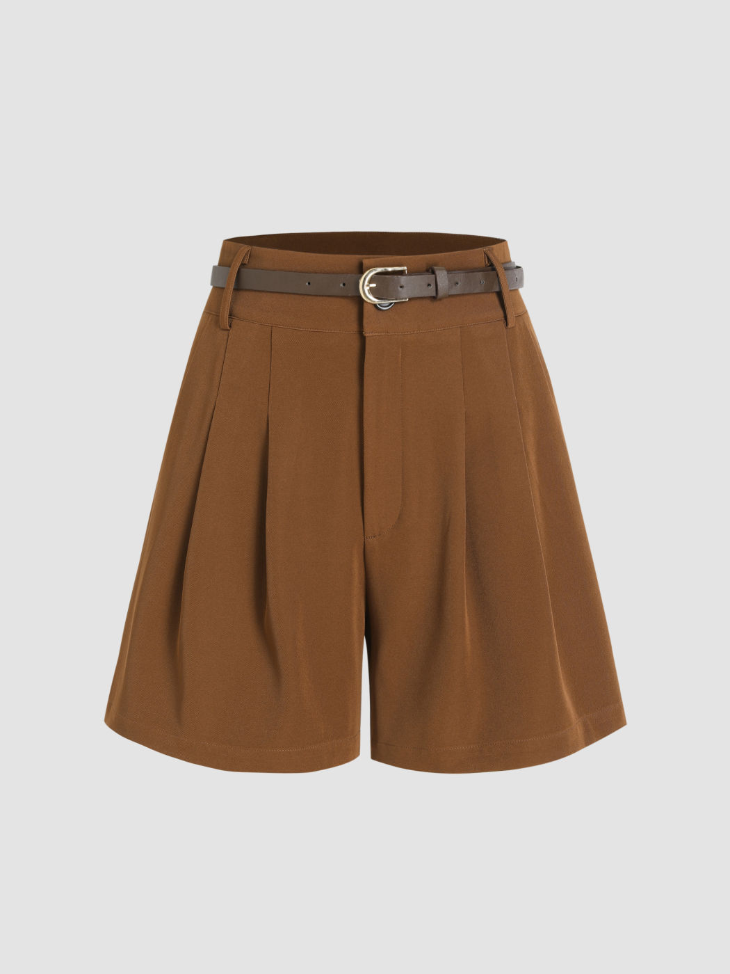 Solid Hochtaillierte Gürtelte Weite Shorts