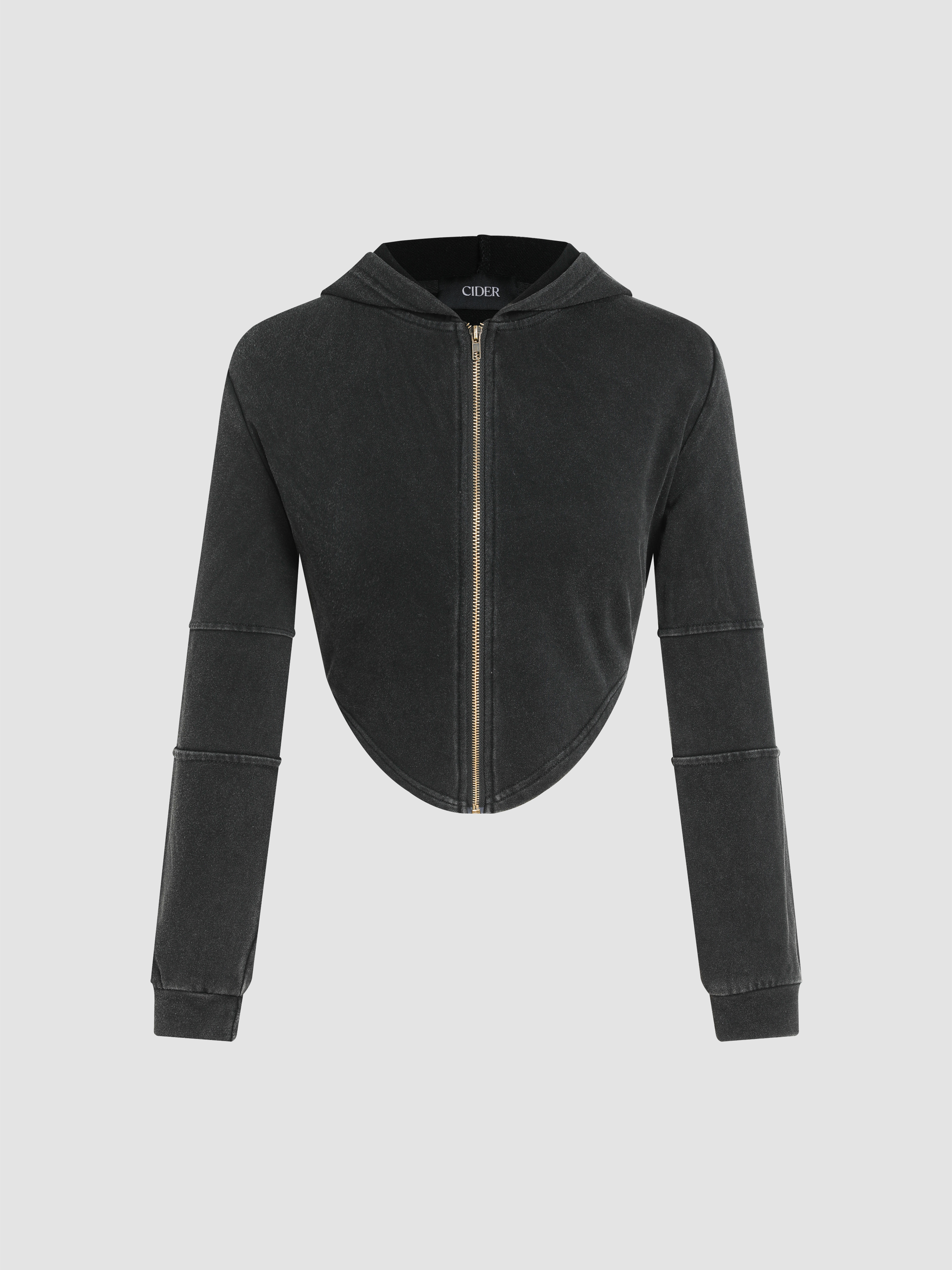 Solid Zip Up Crop Hoodie Cider