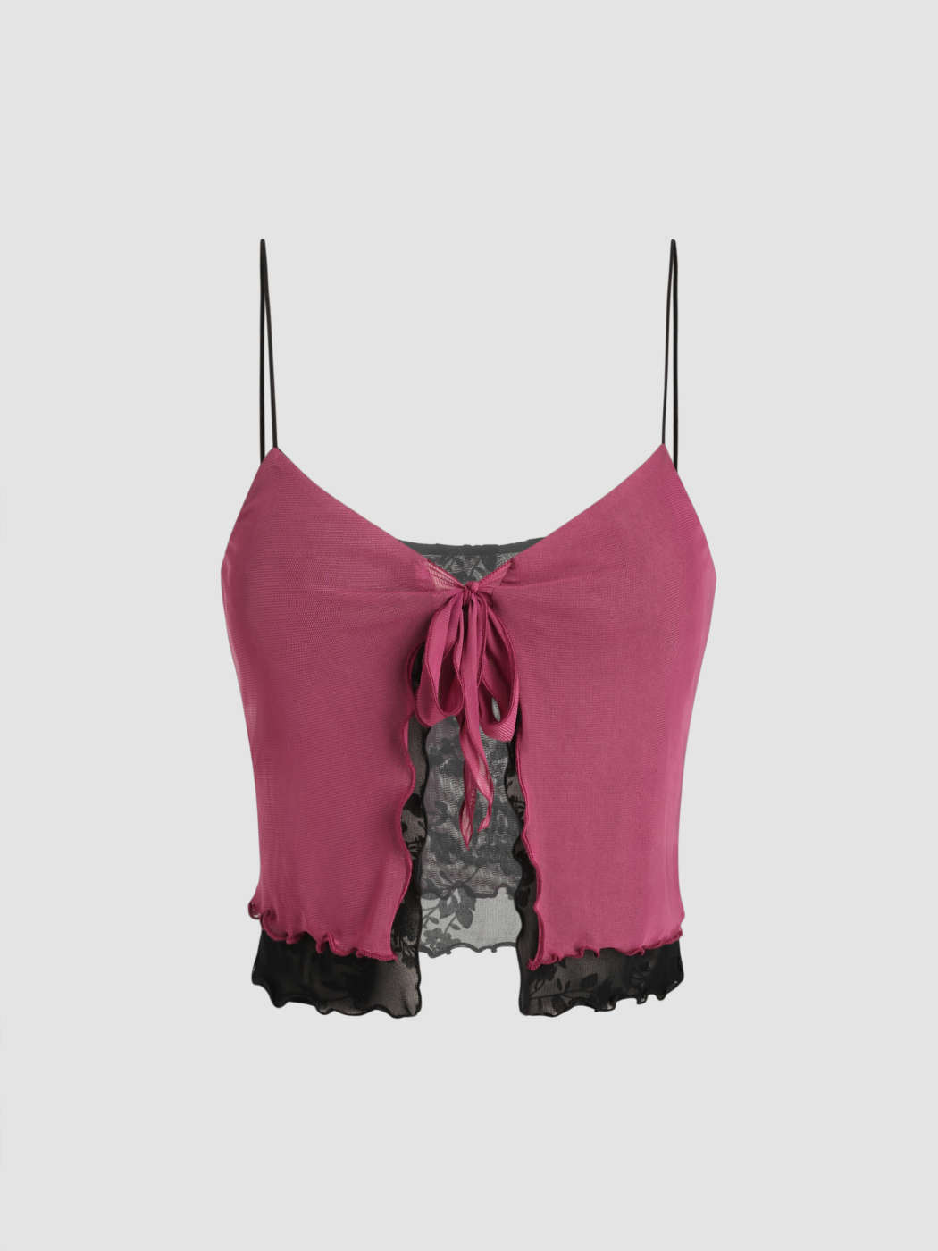Love Lost Sheer Lace Detail Crop Top - Cider