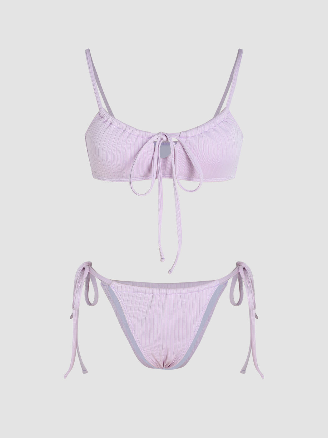 Gerippter Bikini-Badeanzug mit U-Ausschnitt