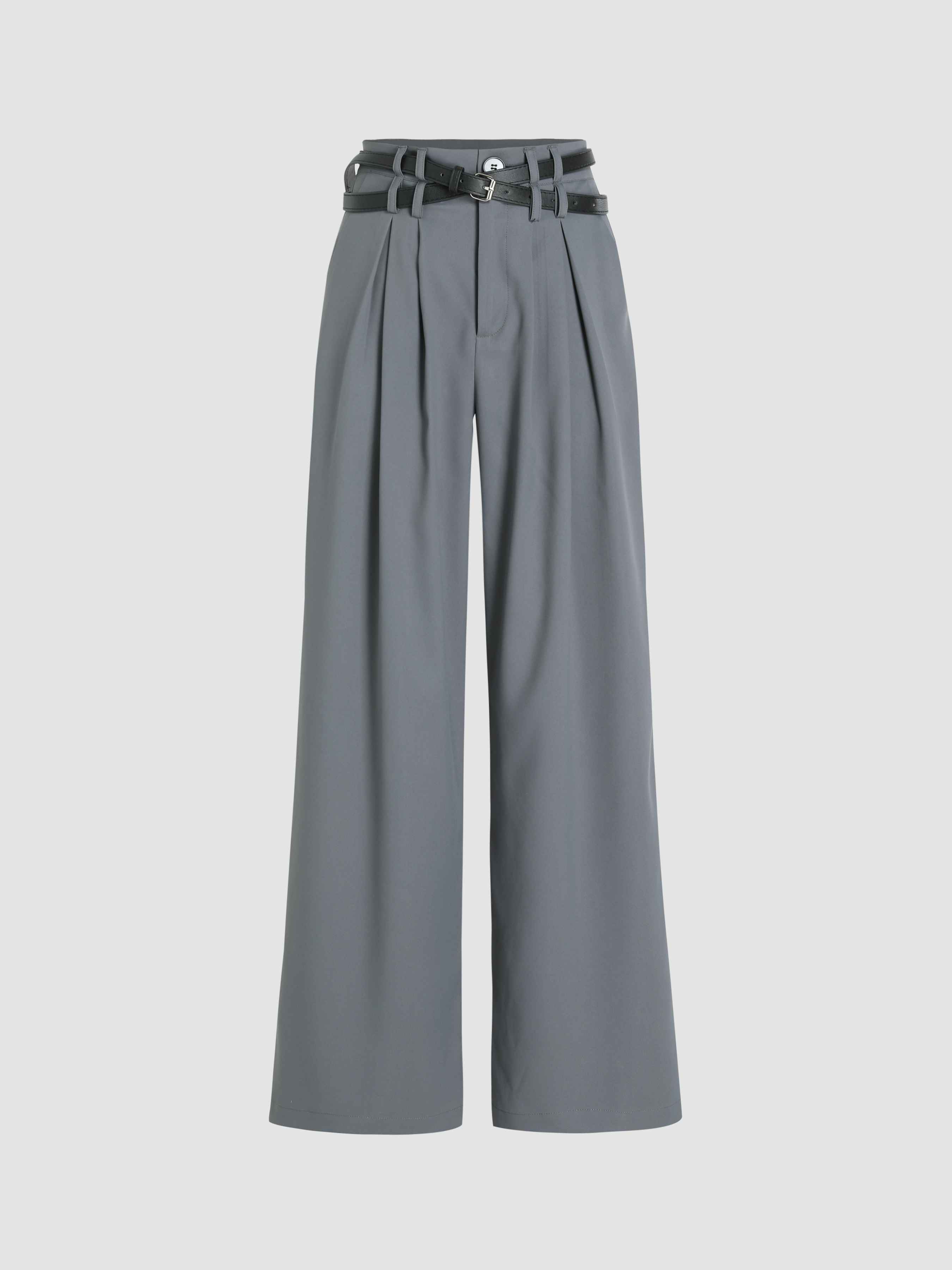 Solid Belted Straight Leg Trousers - Cider